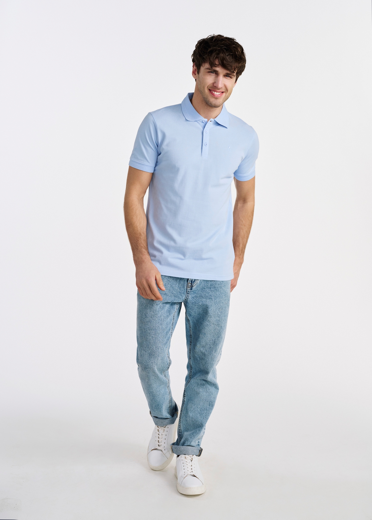 Błękitna koszulka polo męska POLMT-0078-62(W25)-02