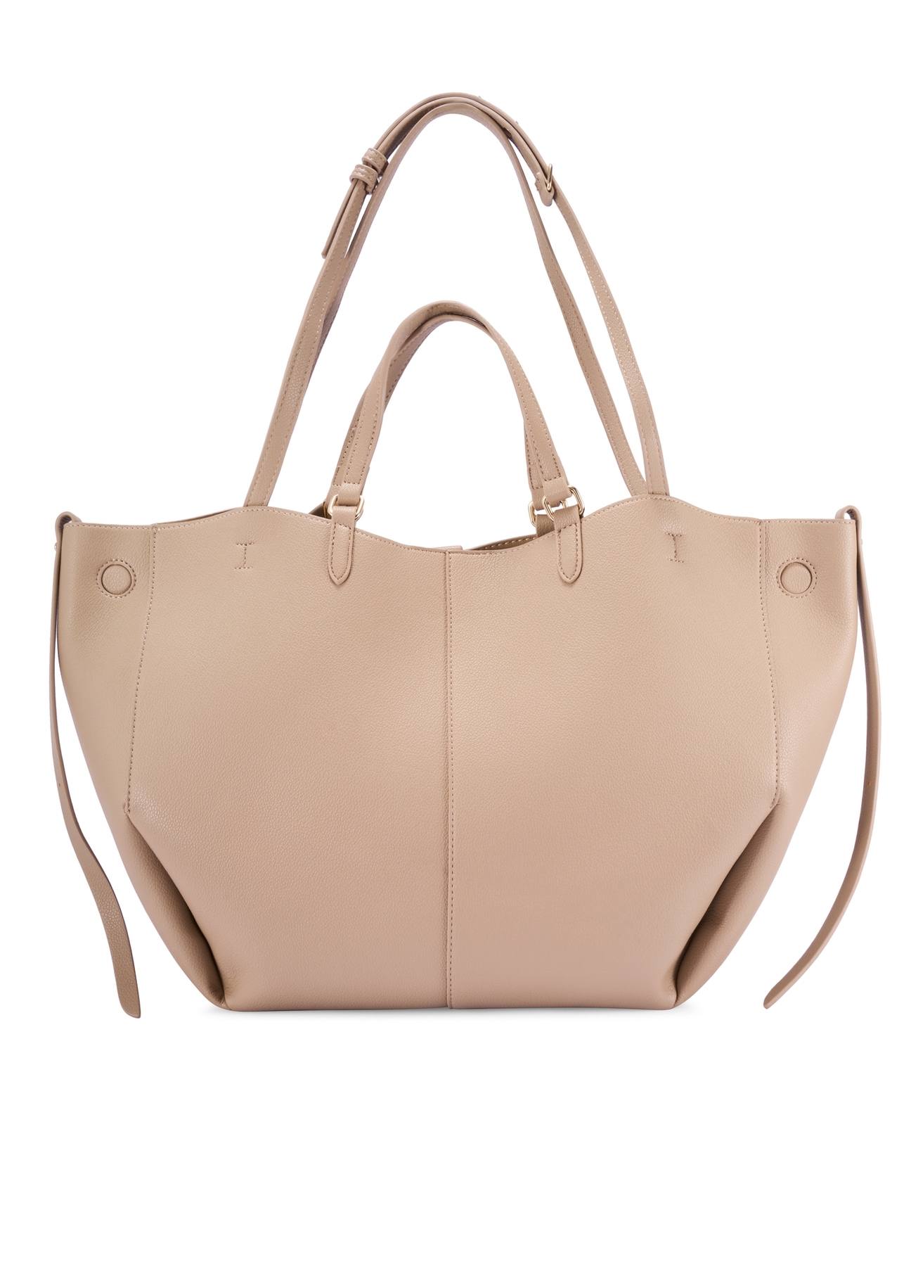 Beżowa duża torebka shopper TOREC-1201-1B(W26) - widok produktu z tyłu, na białym tle. 