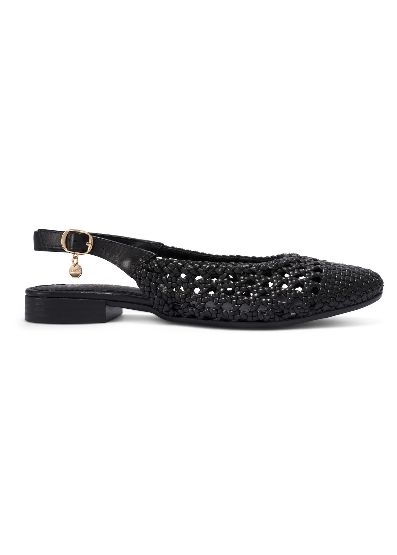 Czarne plecione buty damskie BUTYD-1252-99(W26), widok produktu z boku na białym tle.