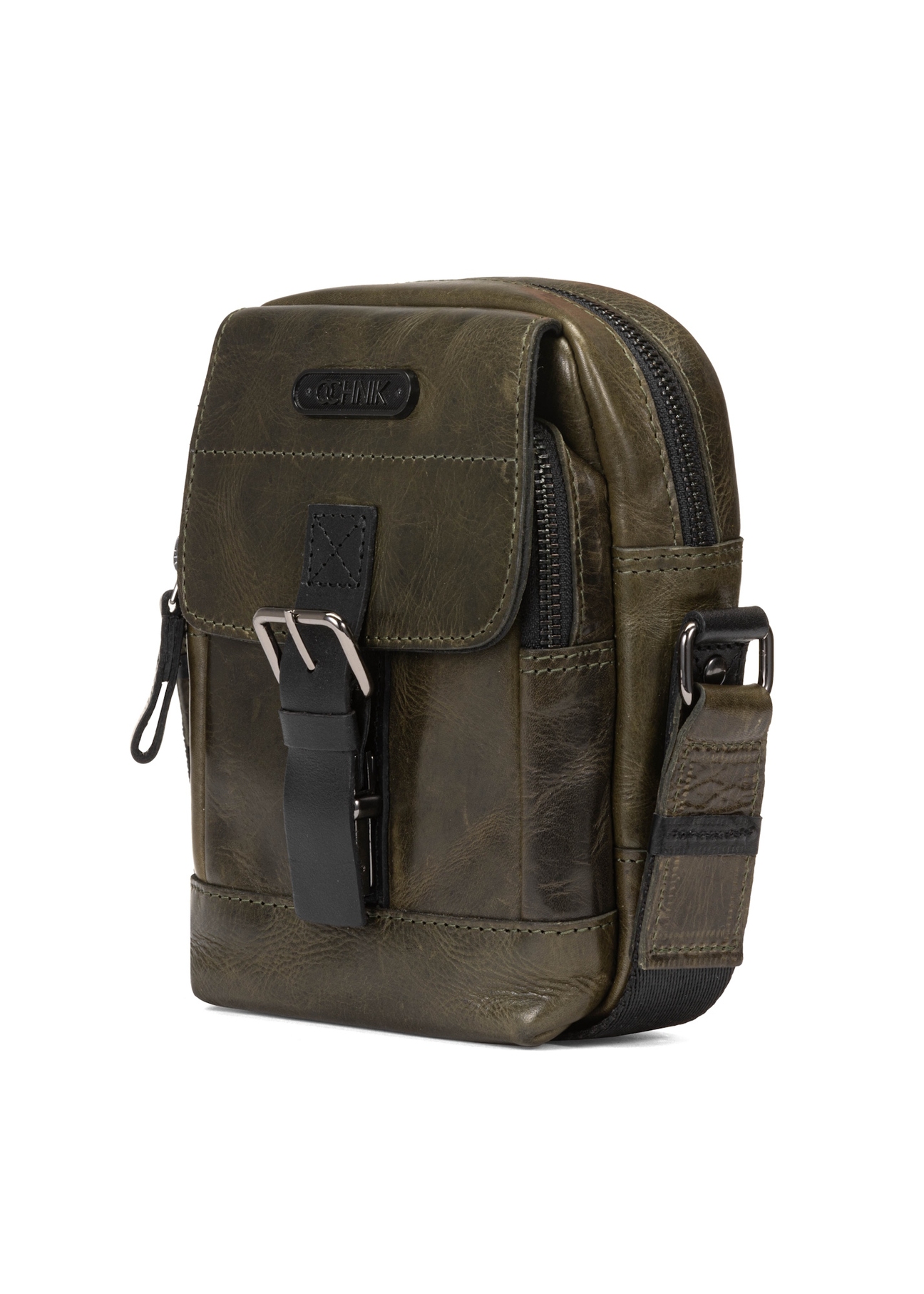 Skórzana zielona torba męska z klapą TORMS-0105C-54(W25)-02