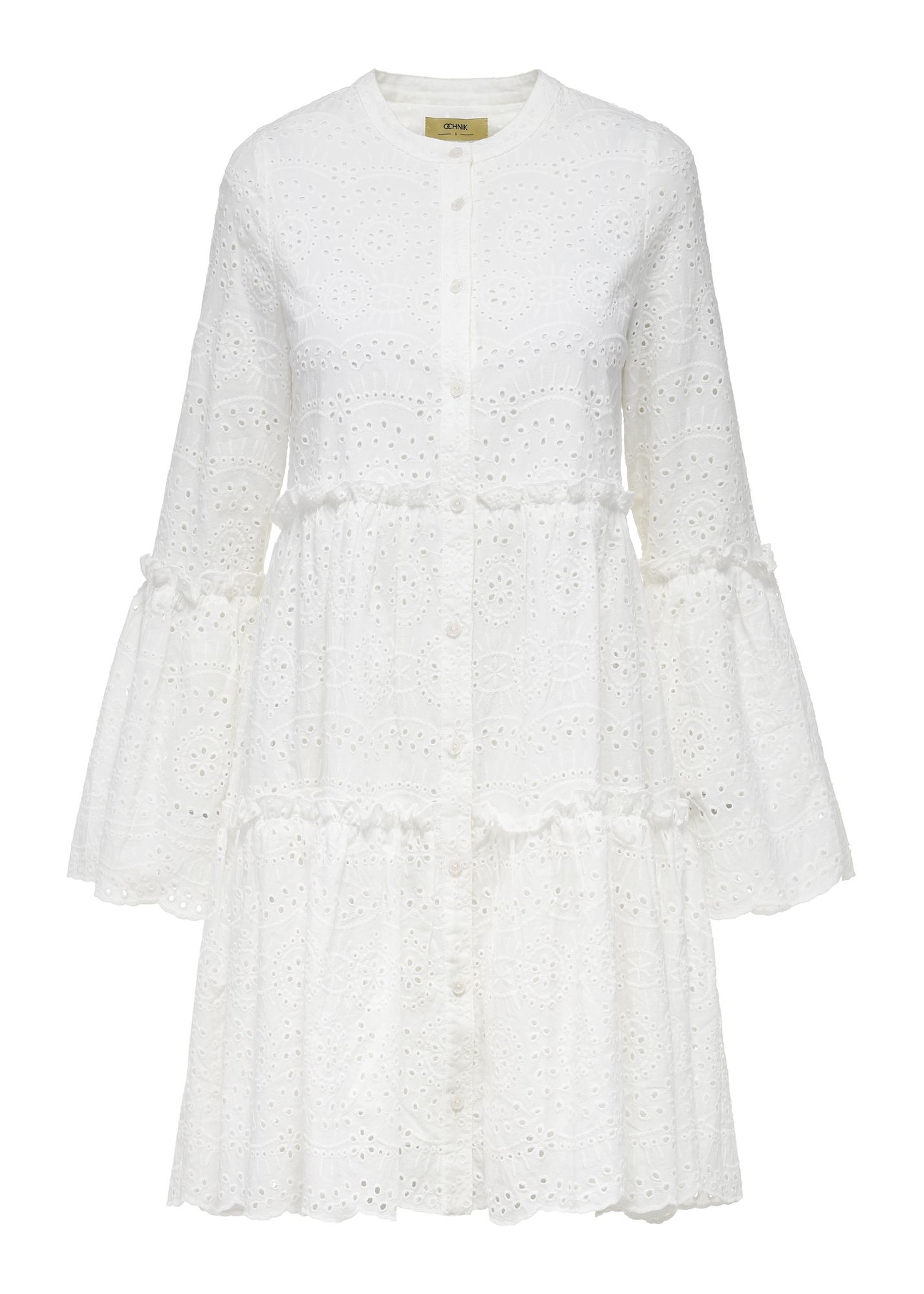 Biała ażurowa sukienka typu baby doll SUKDT-0236-12(W25)-04