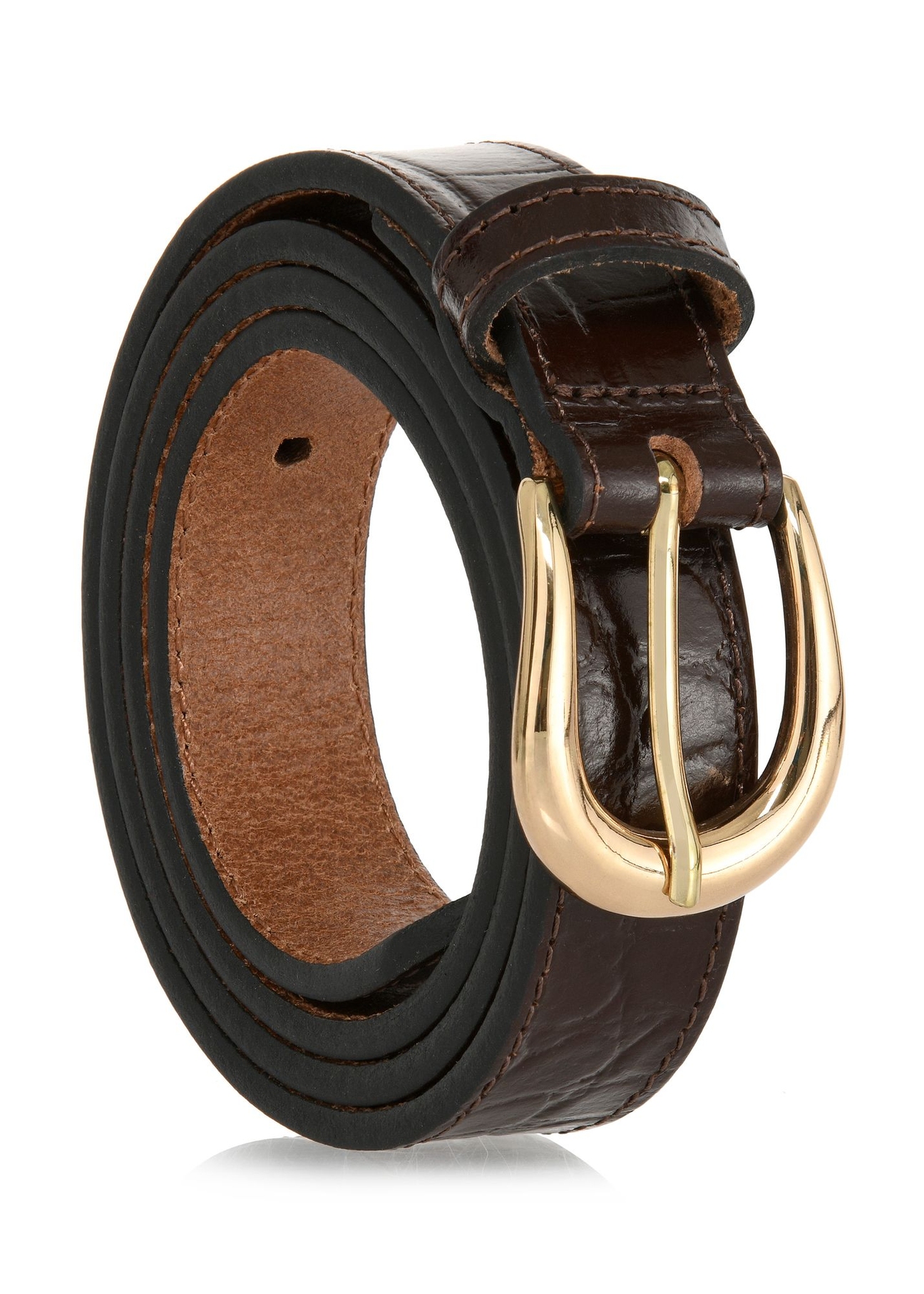 Brązowy skórzany pasek croco damski PASDS-0303-89(W24)-02