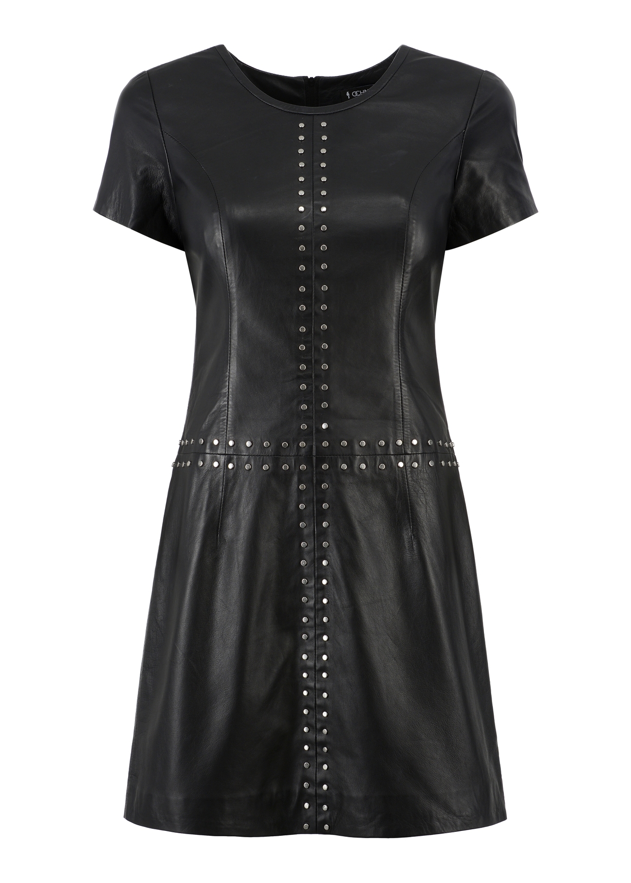 Czarna skórzana sukienka z nitami SUKDS-0050-1276(W23)-05