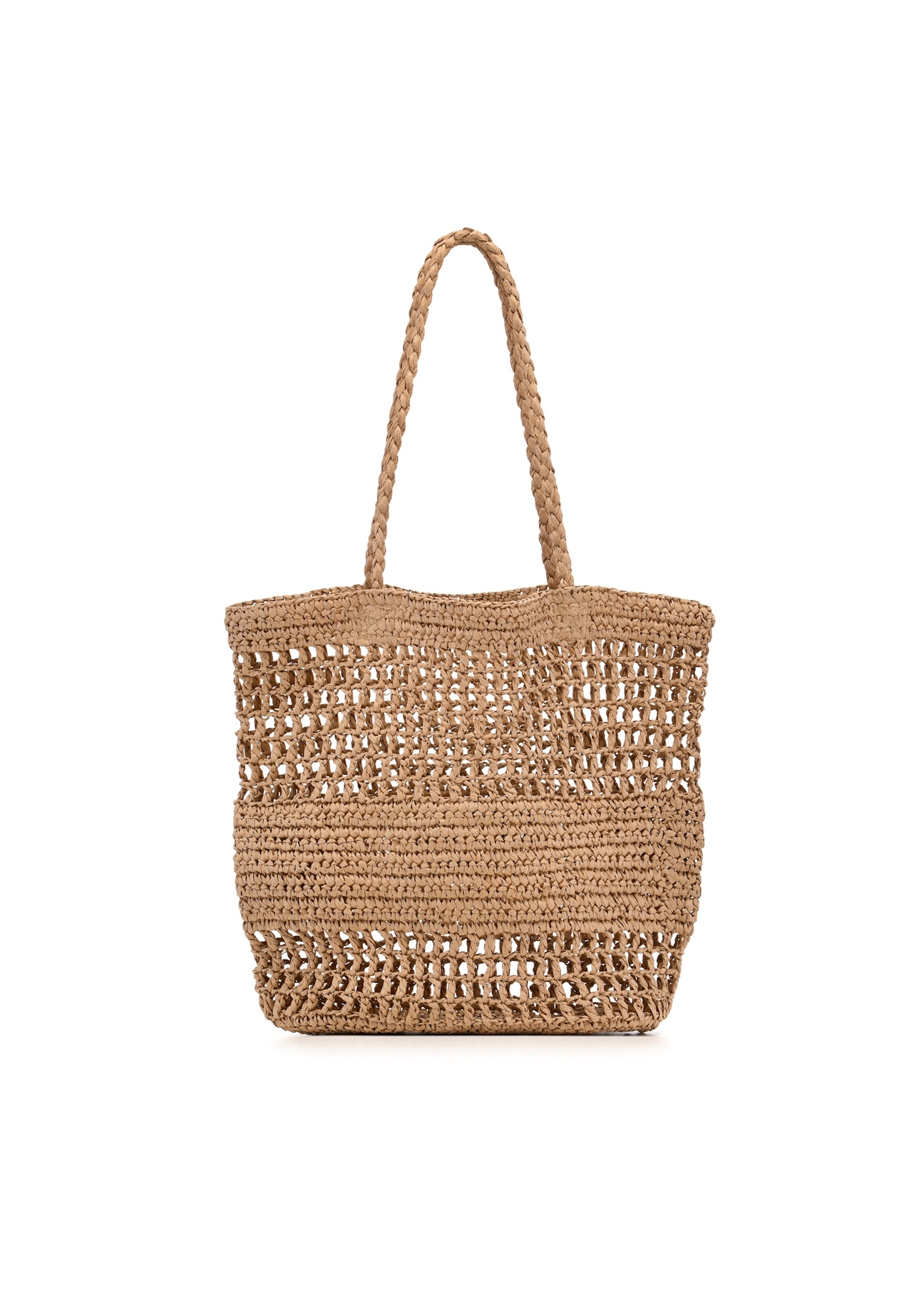 Słomkowa beżowa torebka shopper damska TOREC-0924-1E(W26), widok produktu z tyłu na białym tle.