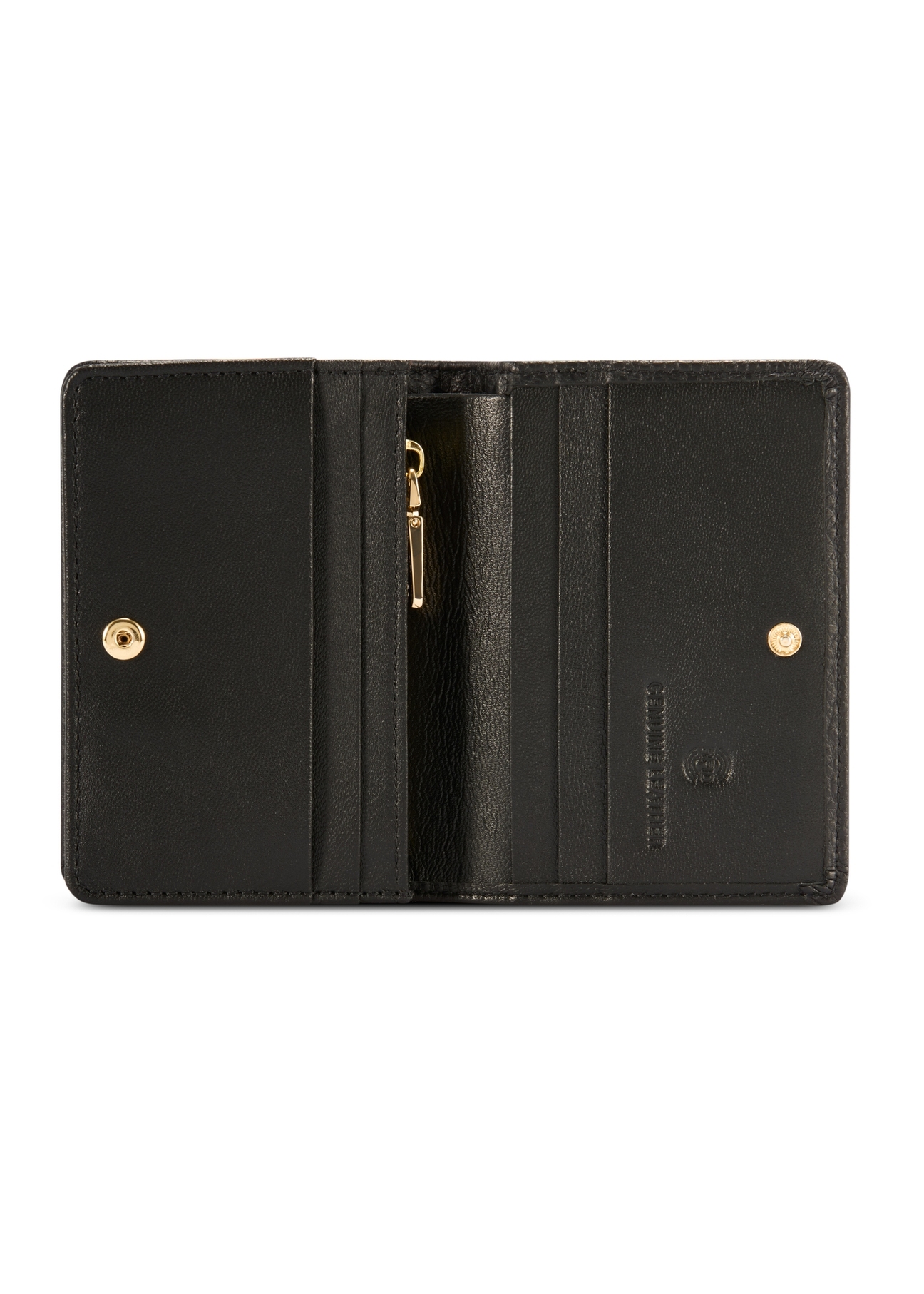 Czarny portfel damski z ochroną RFID PORES-0824RFID-99(Z25), widok produktu od środka na białym tle.