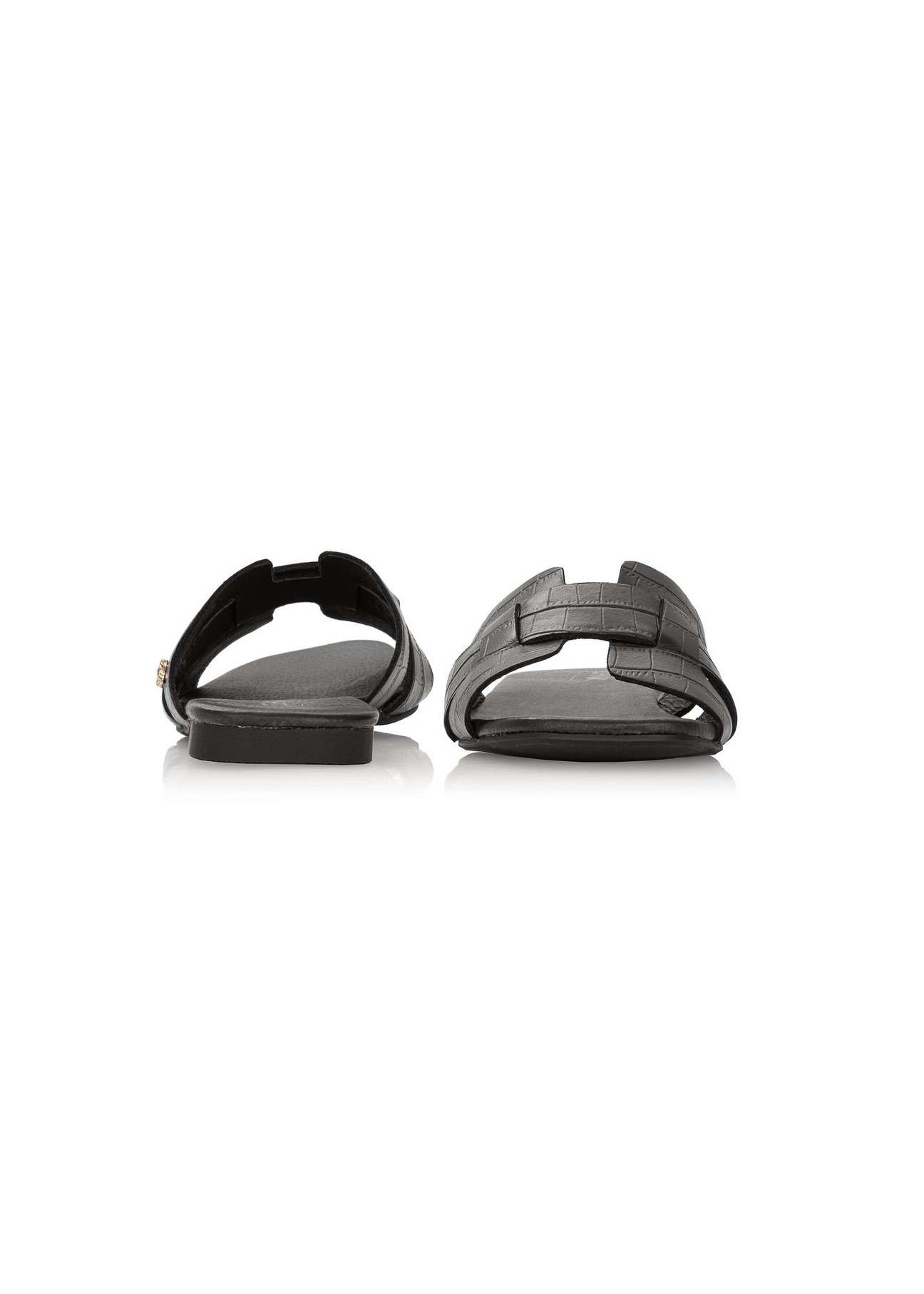 Czarne klapki damskie croco z plecionką BUTYD-0904C-97(W25)-03