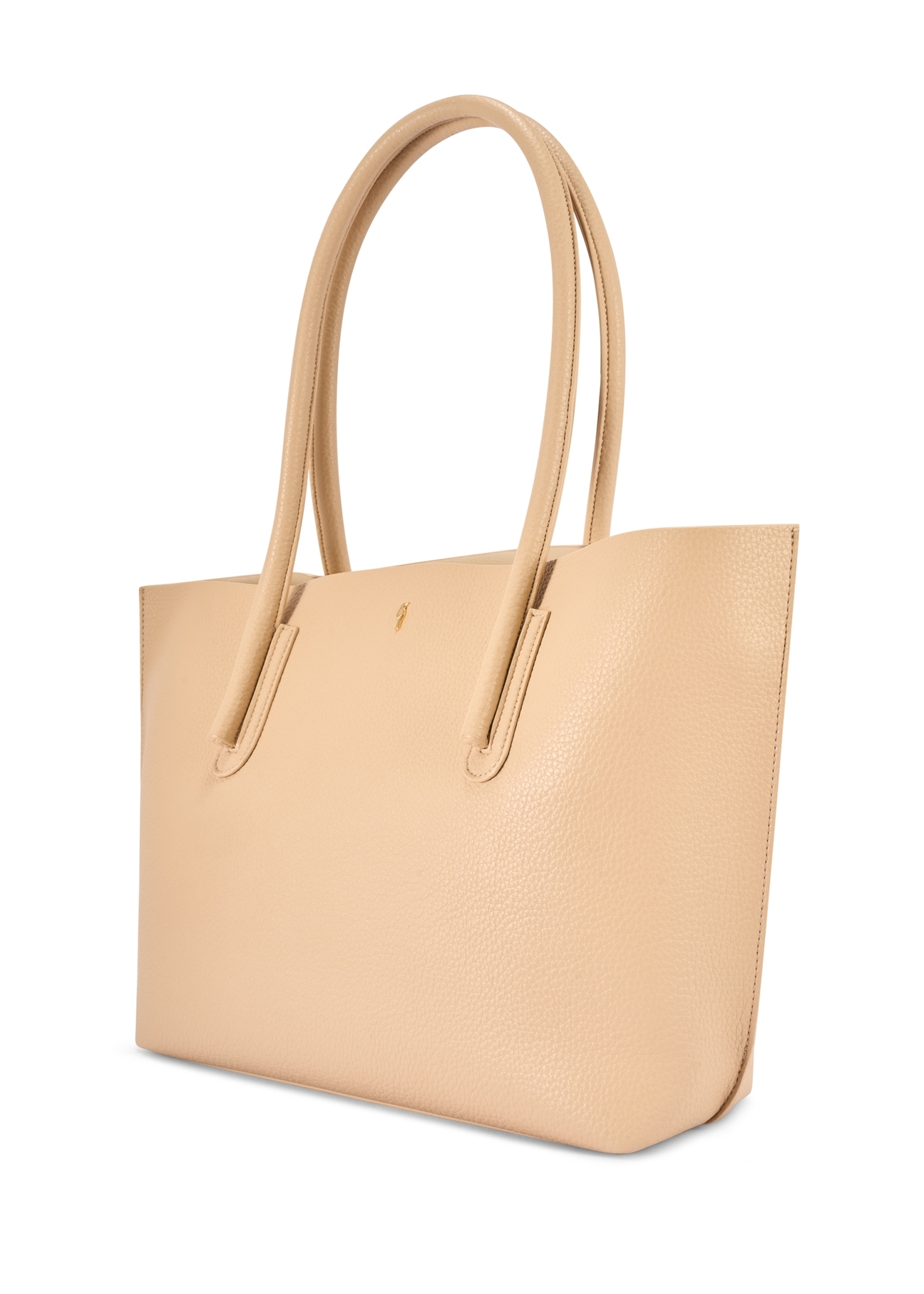 Beżowa torebka shopper damska TOREC-0938-1A(W26), widok produktu skosem na białym tle.