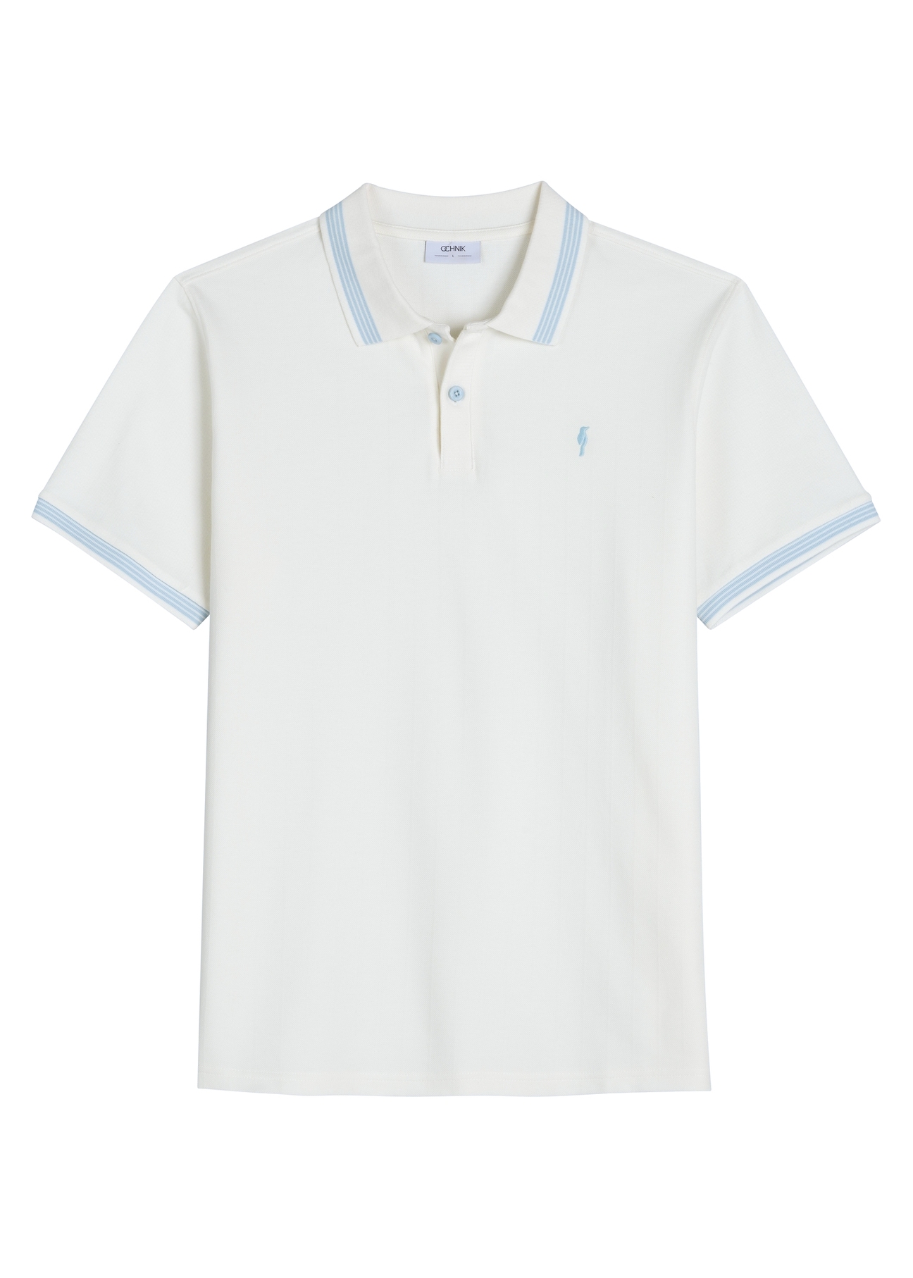 Koszulka polo w kolorze białym POLMT-0090-0B(W26) - widok produktu z przodu, na białym tle. 