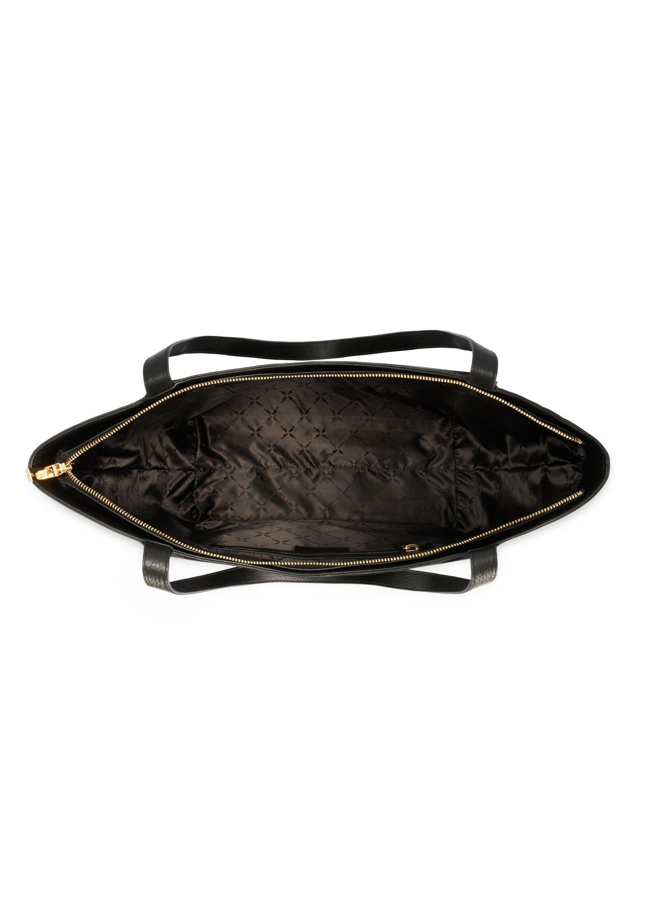 Czarna skórzana torebka shopper TORES-1209-9I(W26) - widok produktu z góry, na białym tle. 