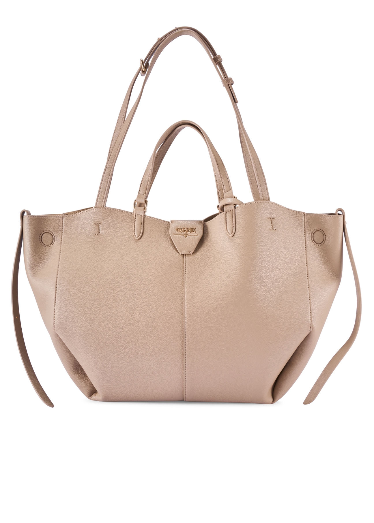 Beżowa duża torebka shopper TOREC-1201-1B(W26) - widok produktu z przodu, na białym tle. 