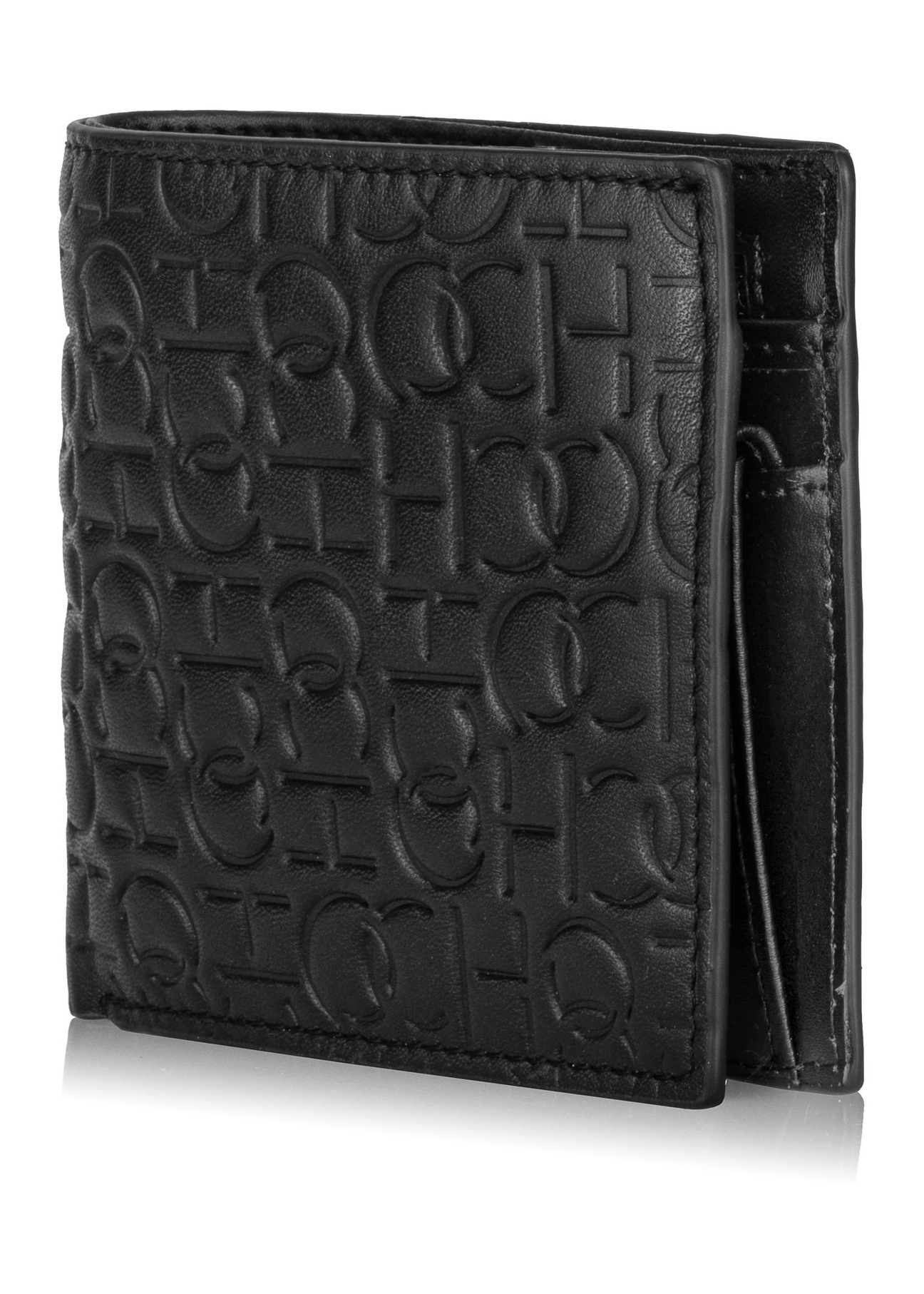 Skórzany czarny portfel męski z monogramem PORMS-0603-98(Z23)-02