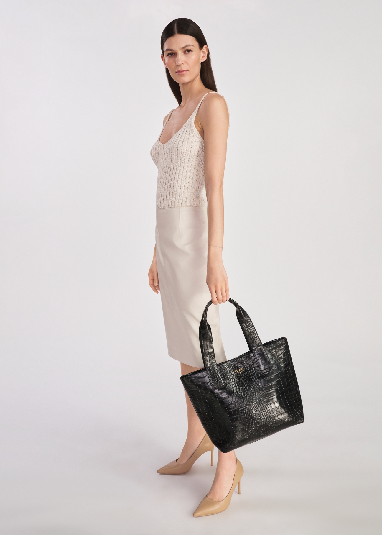 Czarna skórzana torebka shopper croco TORES-1119-99(W25)