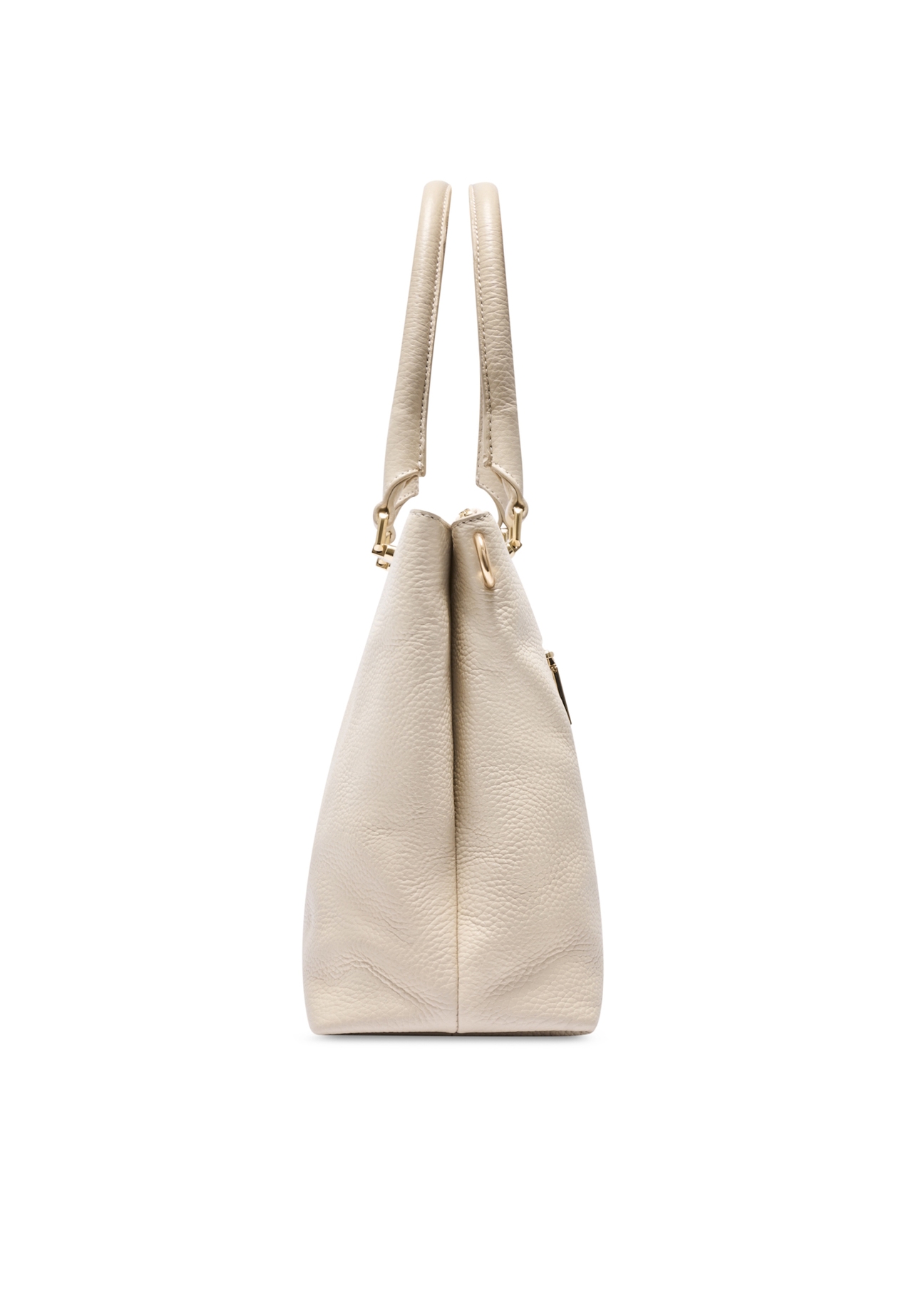 Skórzana kremowa torebka damska shopper TORES-1204-0B(W26), widok produktu bokiem na białym tle.