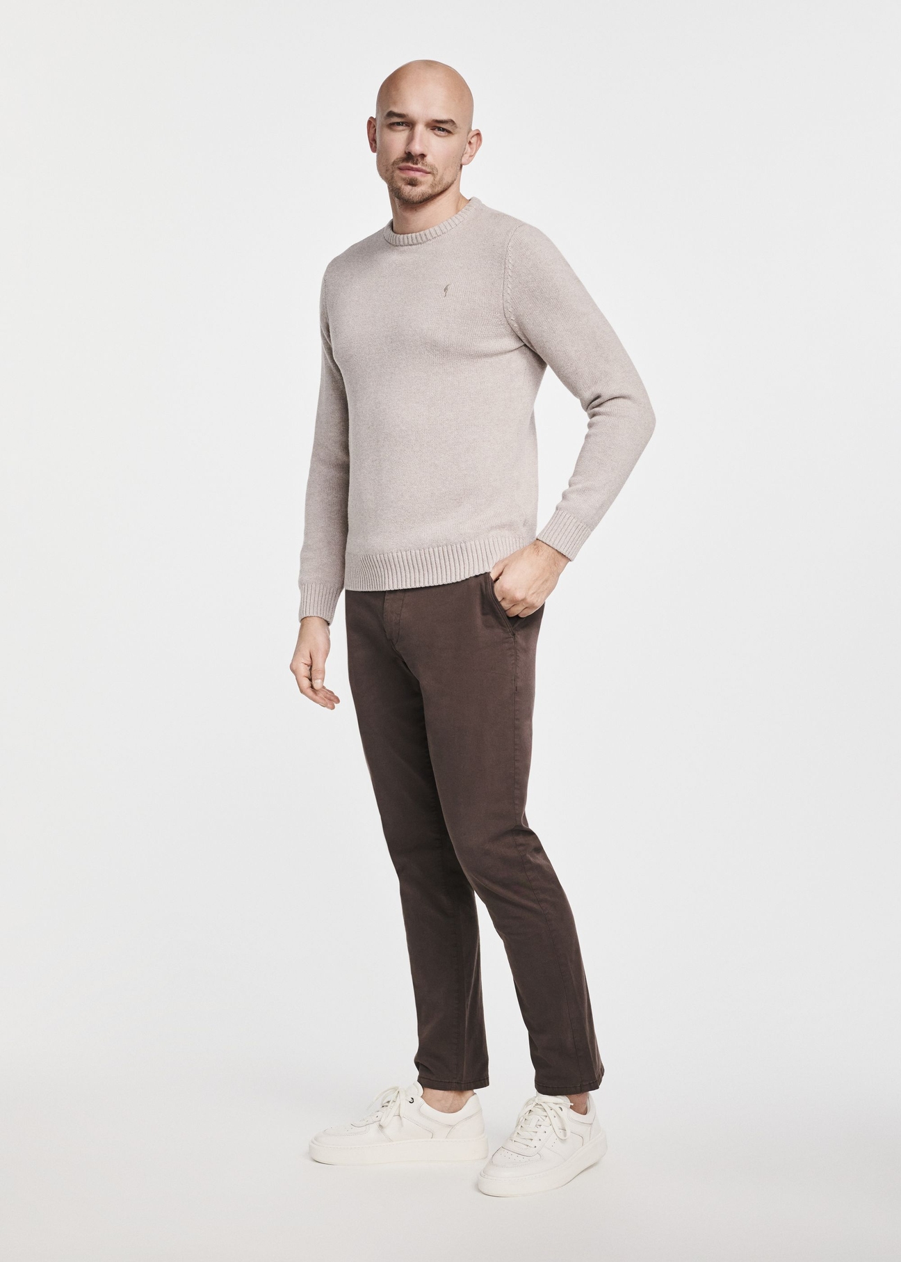 Beżowy sweter męski bawełniany SWEMT-0147-81(Z24)-04