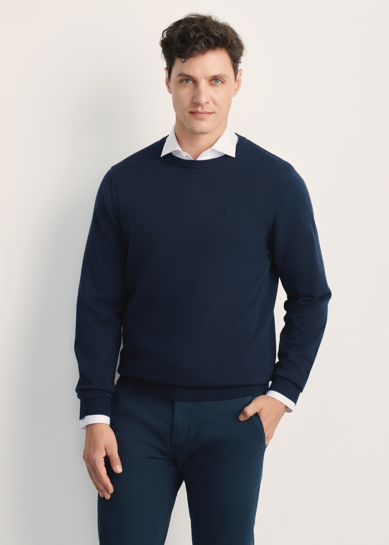 Granatowy sweter męski basic SWEMT-0114A-69(Z25)