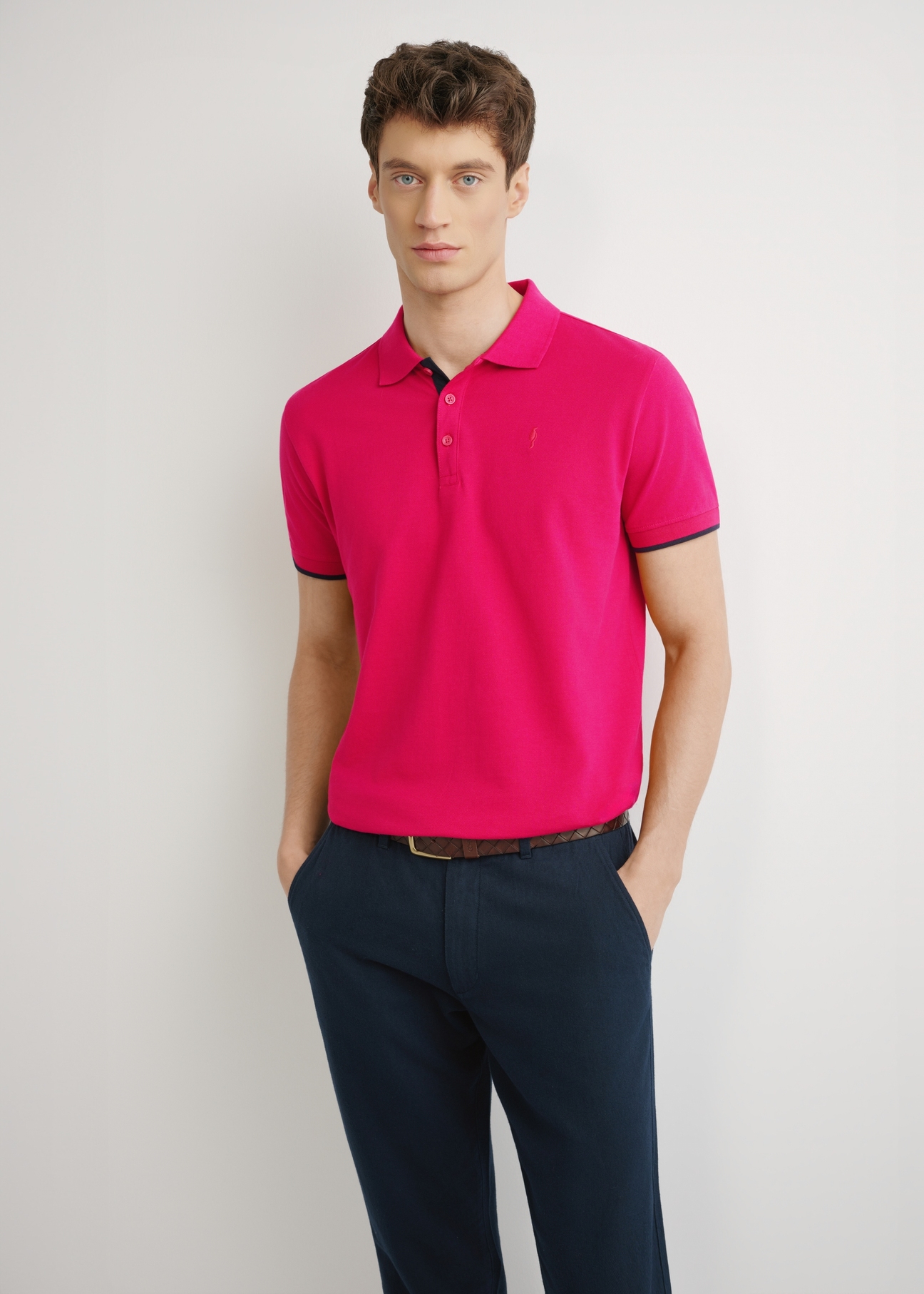 Fuksjowa koszulka polo z bawełny POLMT-0045B-5E(W26)