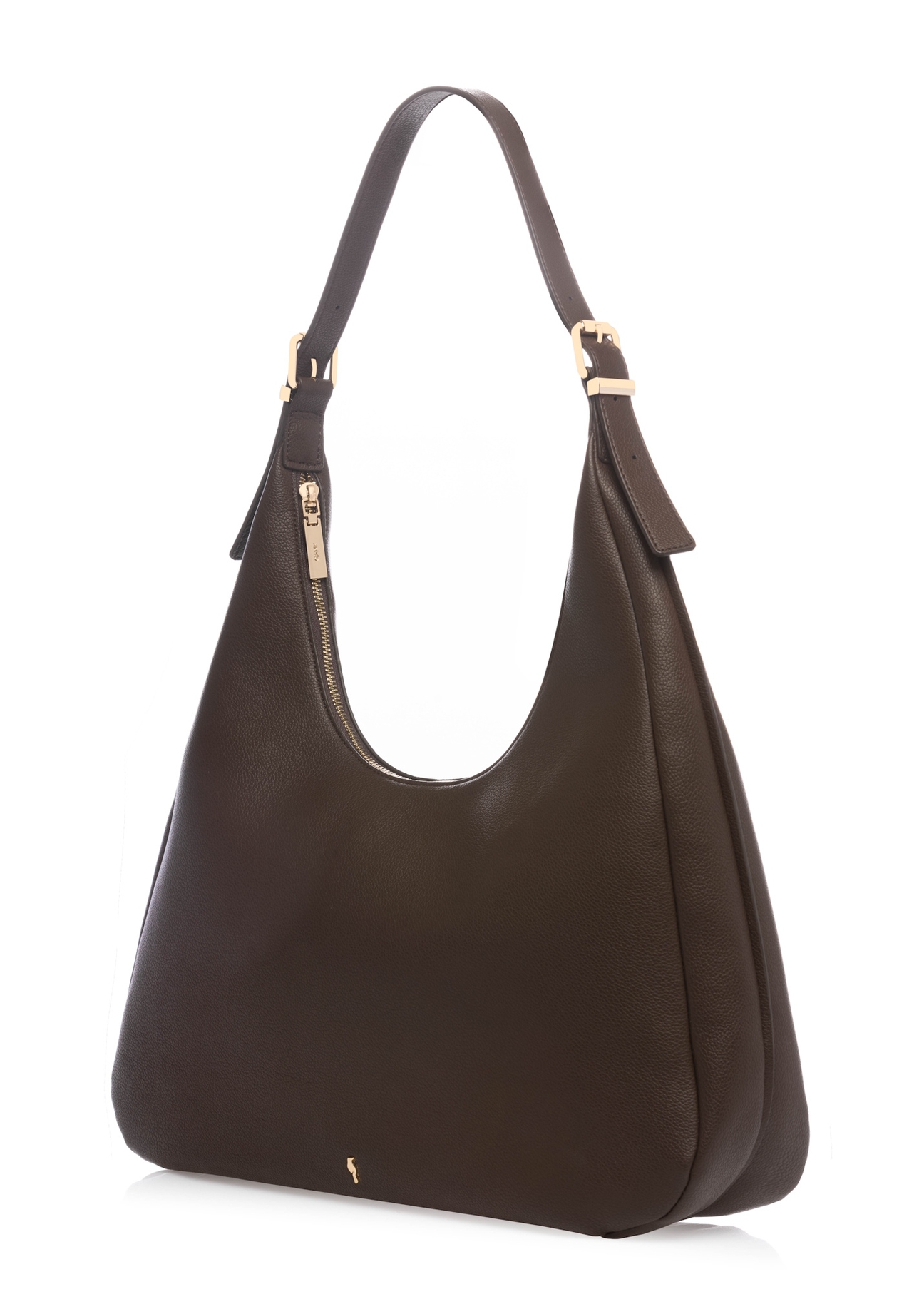 Brązowa torebka damska shopper TOREC-1238-1I(W26), widok produktu skosem na białym tle.