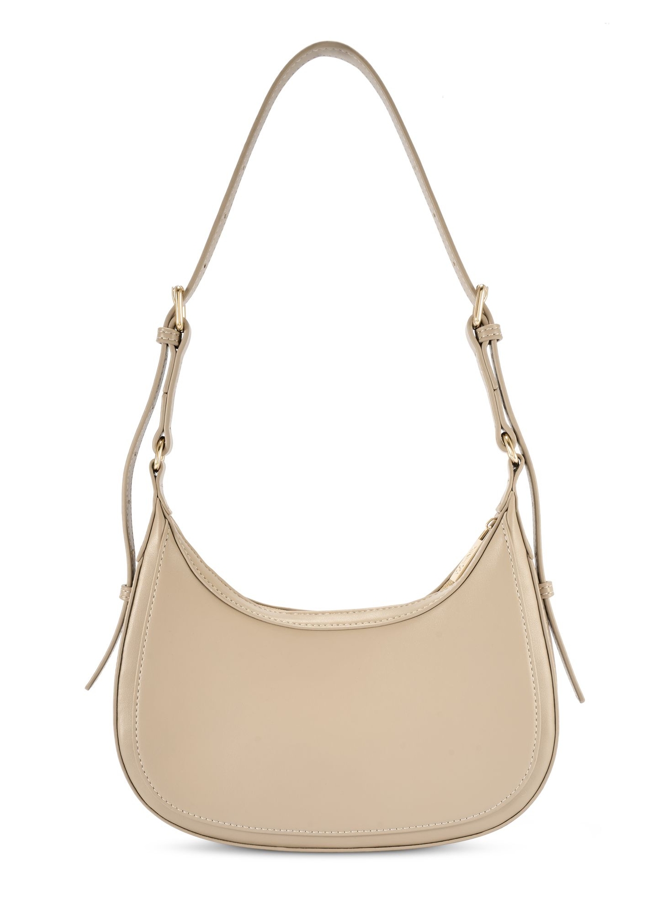 Beżowa mała torebka hobo TOREC-1136-1A(W26) - widok produktu z tyłu, na białym tle. 