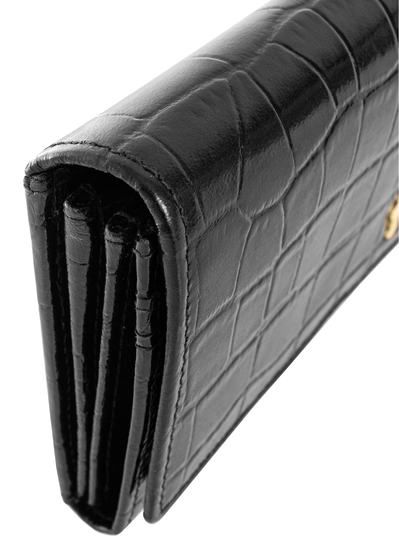 Skórzany czarny portfel damski croco PORES-0889A-99(Z24)-06