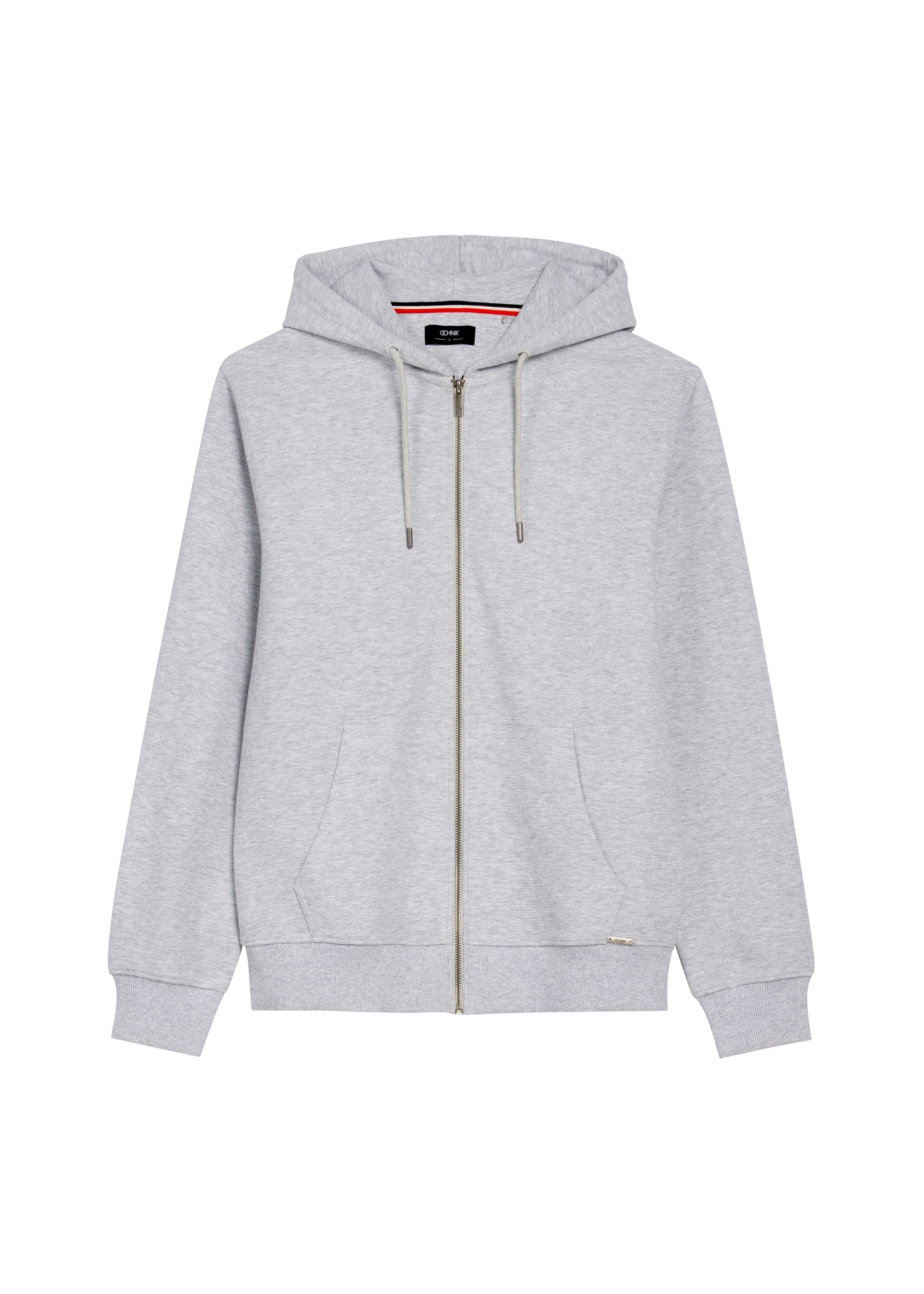 Szara bluza męska z kapturem BLZMT-0079-9A(W26), widok produktu od przodu na białym tle.