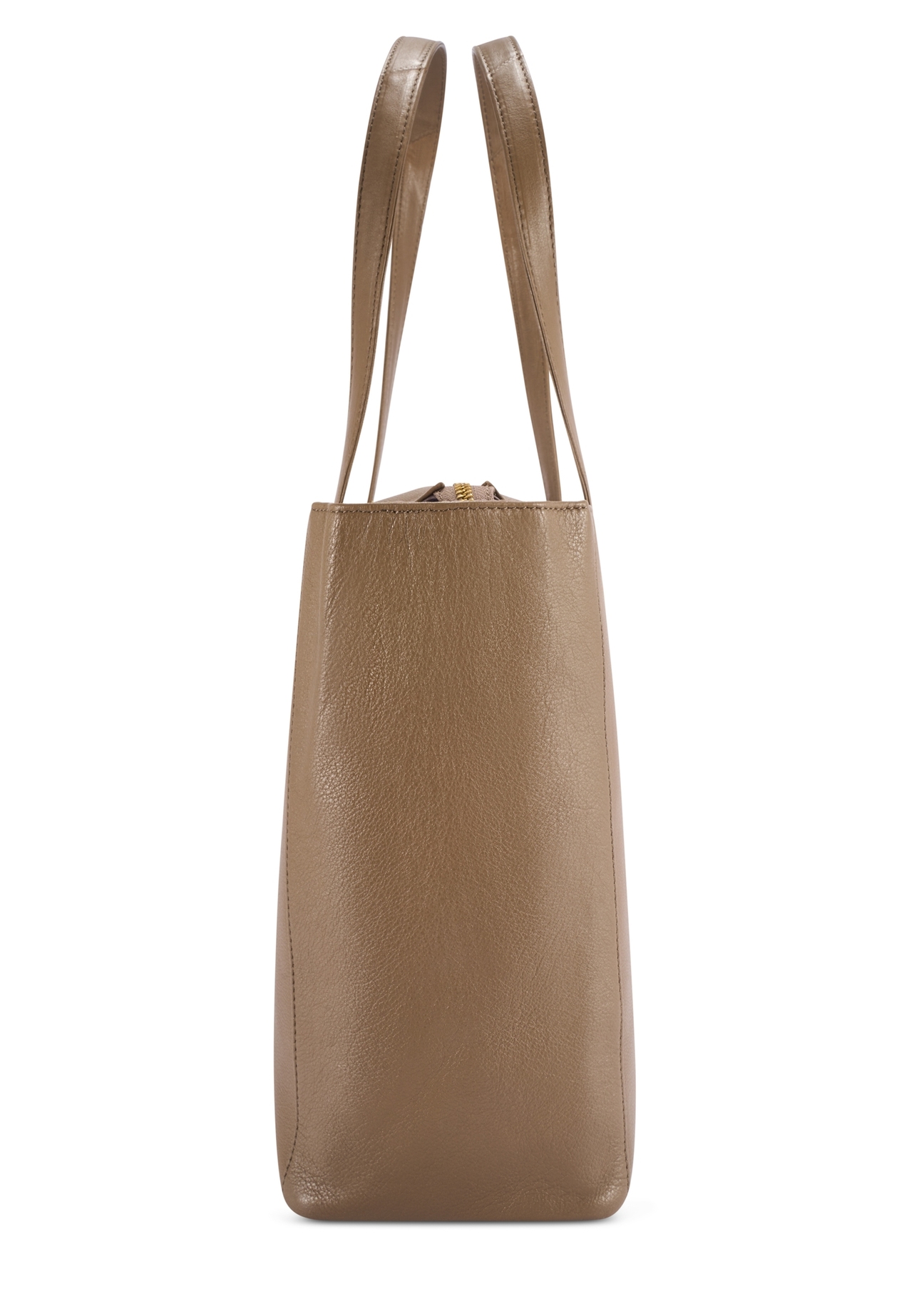 Ciemnobeżowa skórzana torebka shopper damska TORES-0971F-1K(W26) - widok produktu z boku, na białym tle. 