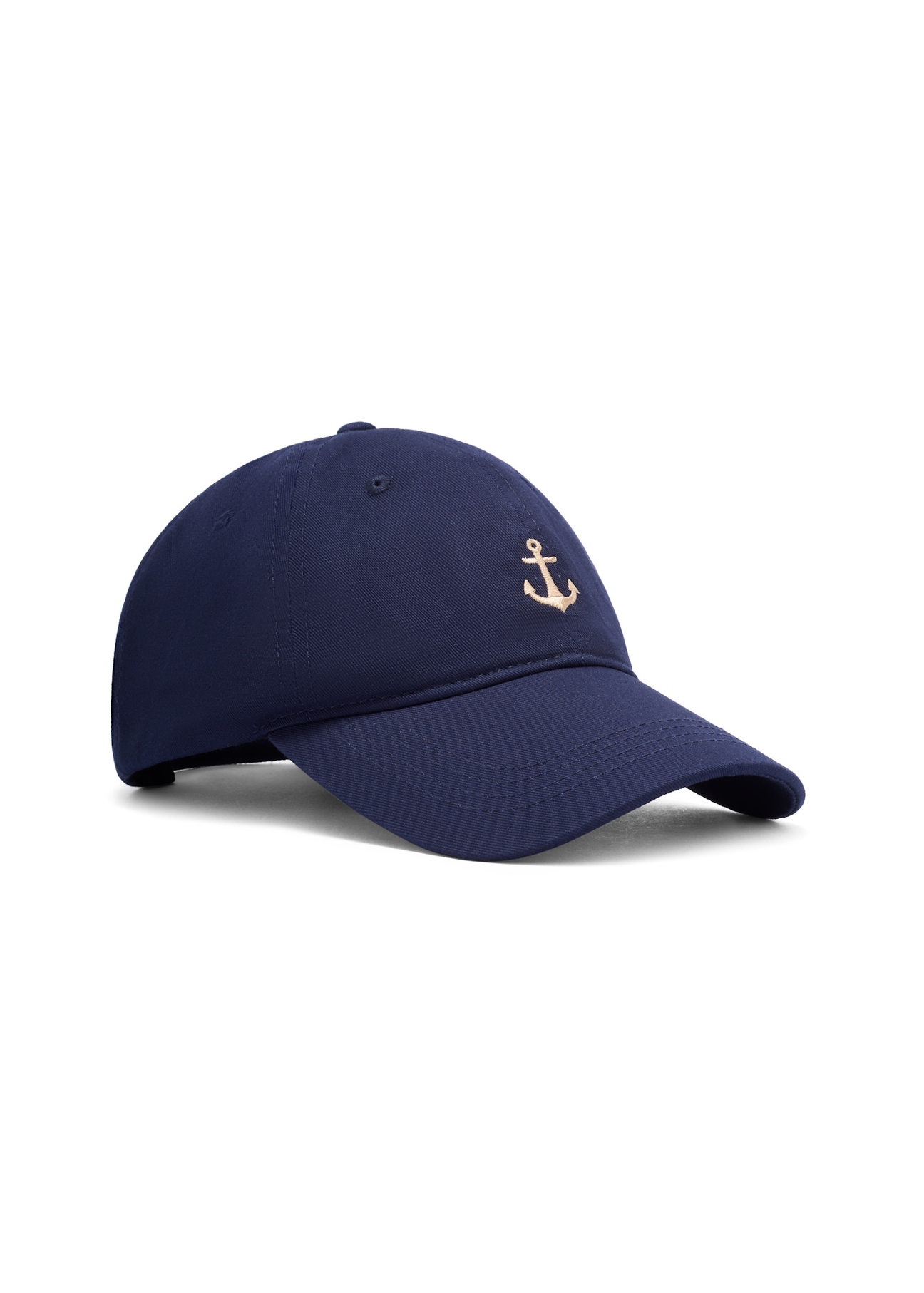 Granatowa czapka z daszkiem unisex CZALT-0018-7D(W26), widok produktu skosem na białym tle.