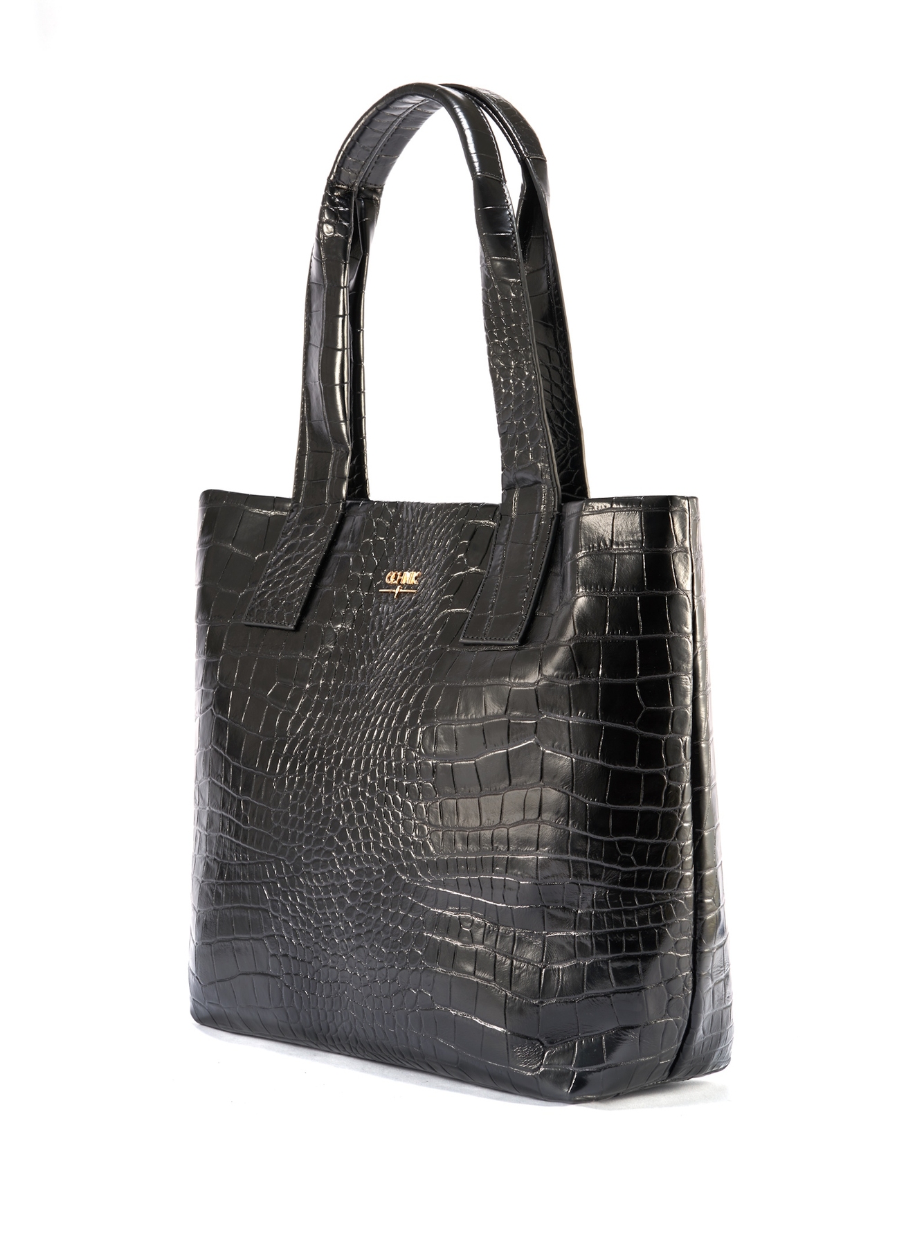 Czarna skórzana torebka shopper croco TORES-1119-99(W25)-02