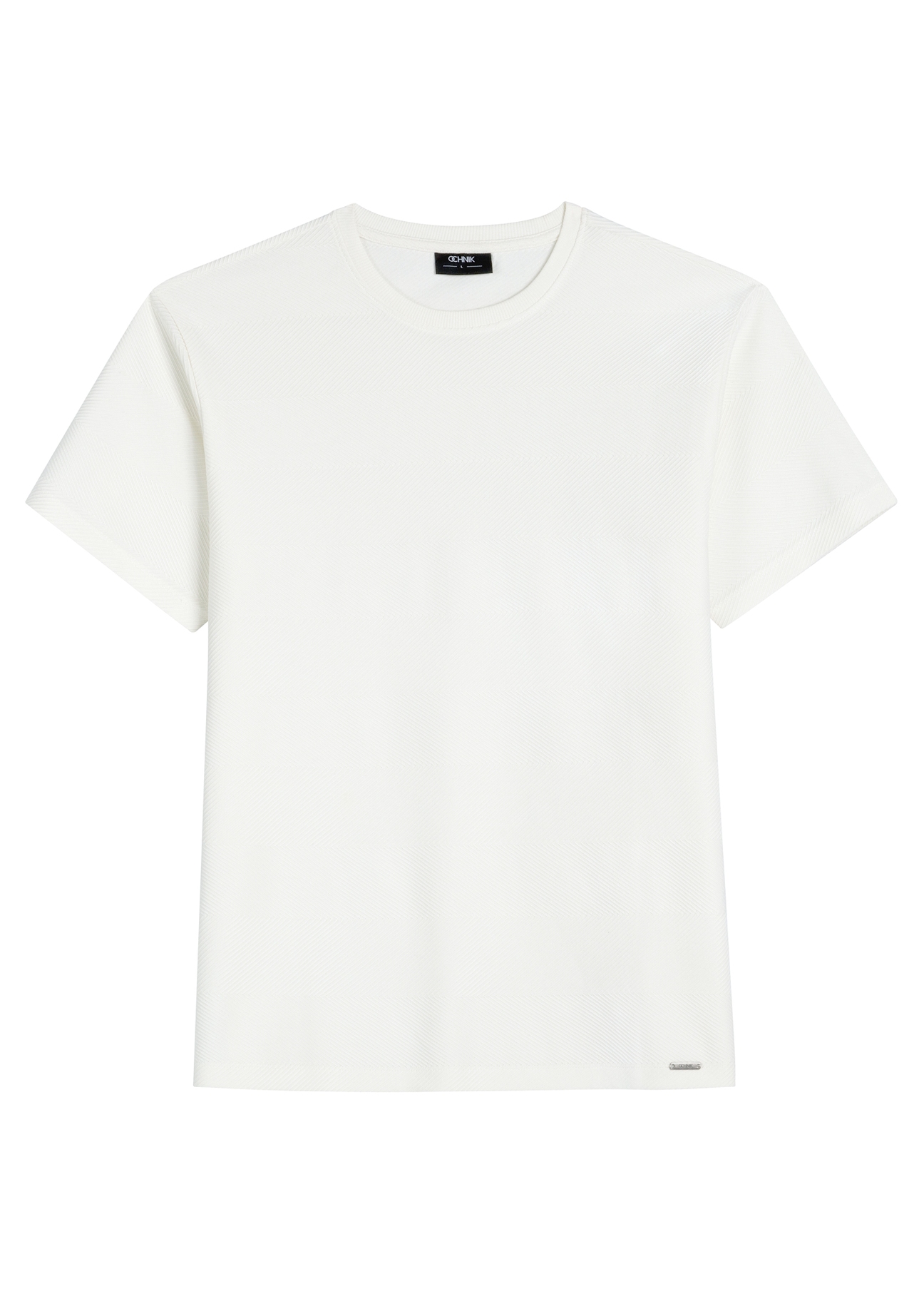 Kremowy prążkowany t-shirt męski TSHMT-0142-0B(W26)