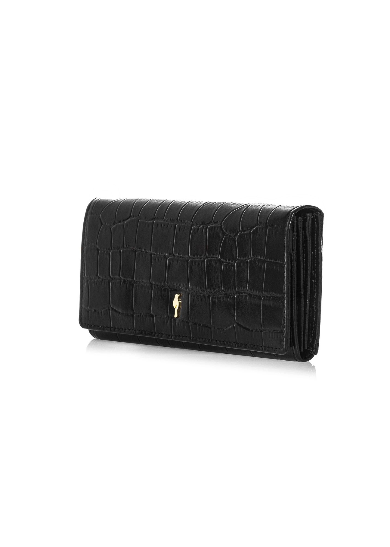 Skórzany czarny portfel damski croco PORES-0889A-99(Z24)-02