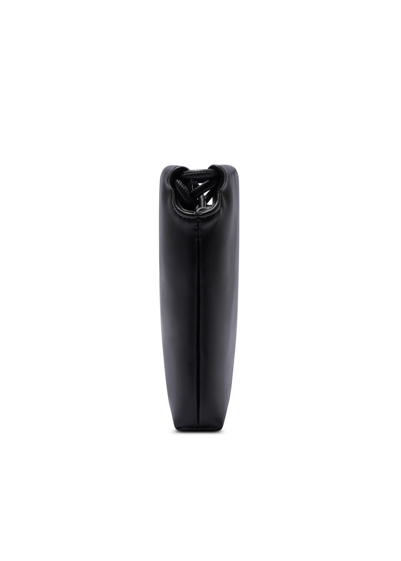 Czarna saszetka na telefon TOREC-1216-99(W26) - widok produktu z boku, na białym tle. 