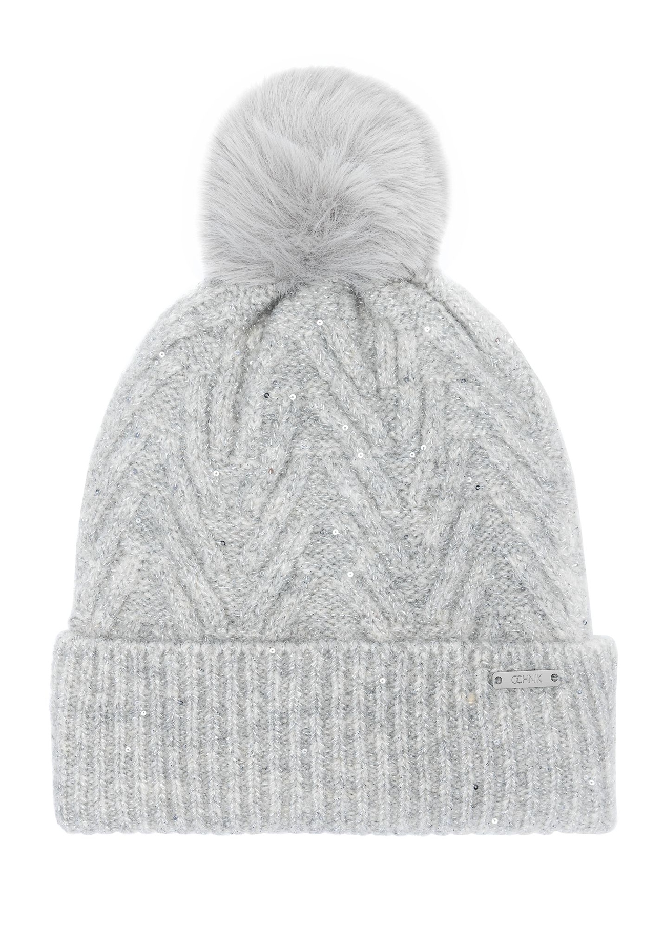 Szara czapka damska z pomponem CZADT-0175-91(Z24)-04