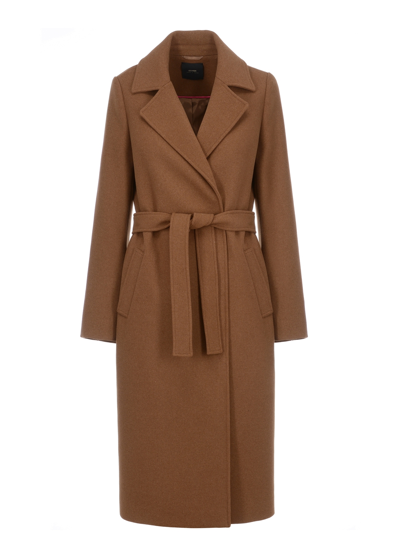 Długi płaszcz damski w kolorze camel PLADT-0048-24(Z23)-04