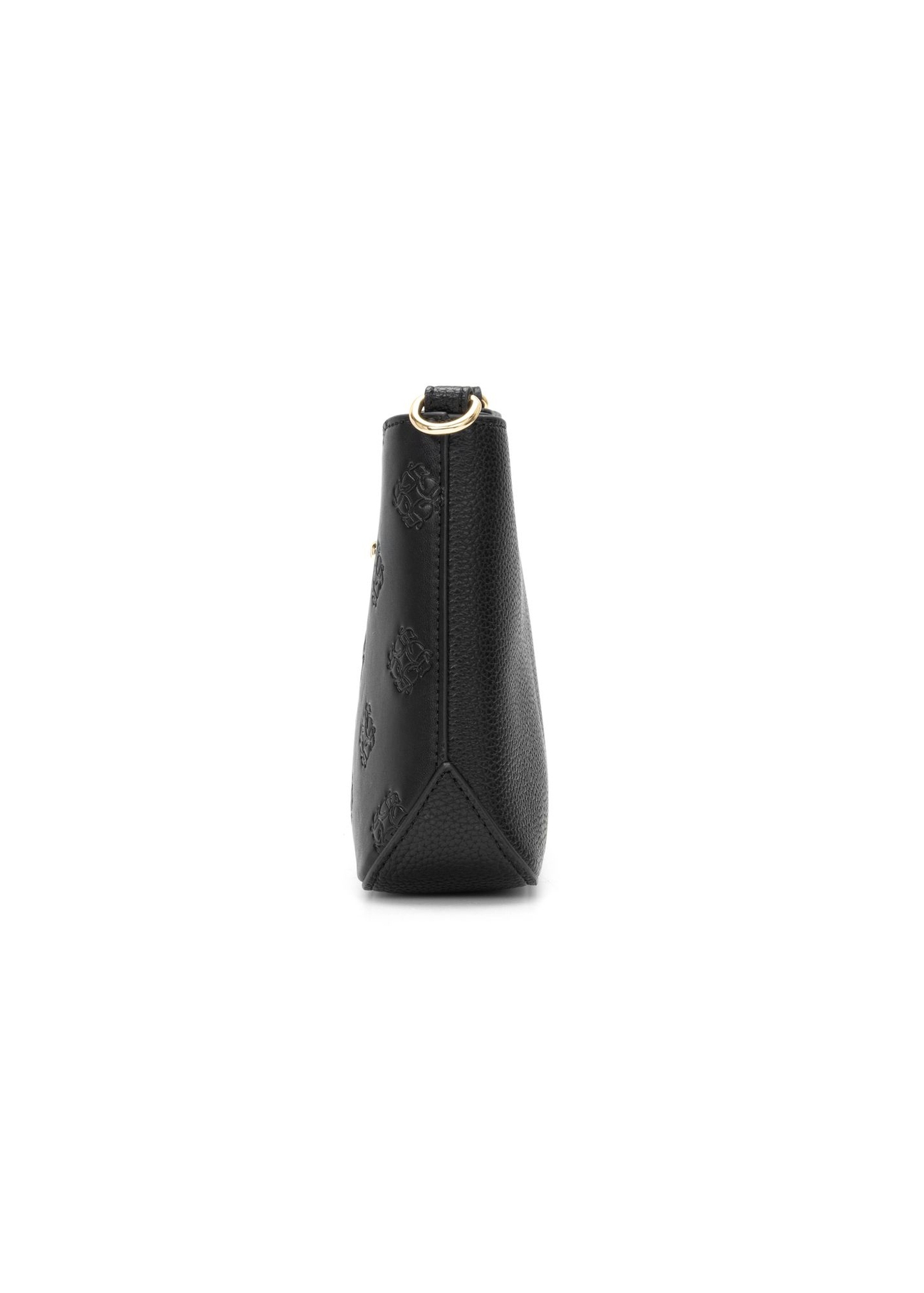 Czarna torebka damska z monogramem TOREC-1159-9P(W26) - widok produktu z boku na białym tle.