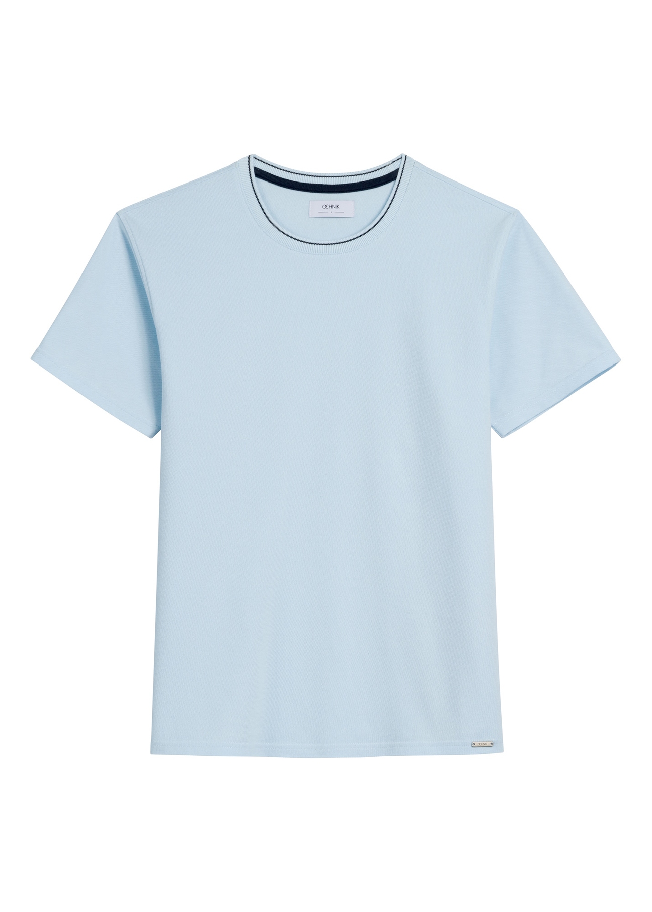 Jasnoniebieski T-shirt męski z bawełny TSHMT-0150-7A(W26), widok produktu z przodu na białym tle.