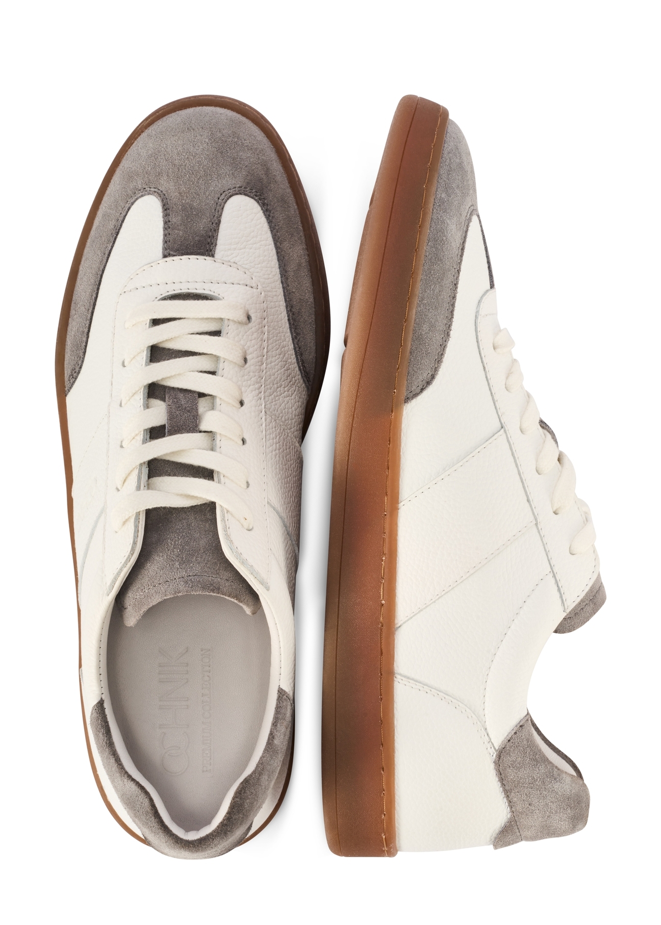 Skórzane męskie buty sportowe BUTYM-0487-0B(W26), widok produktu z góry na białym tle.