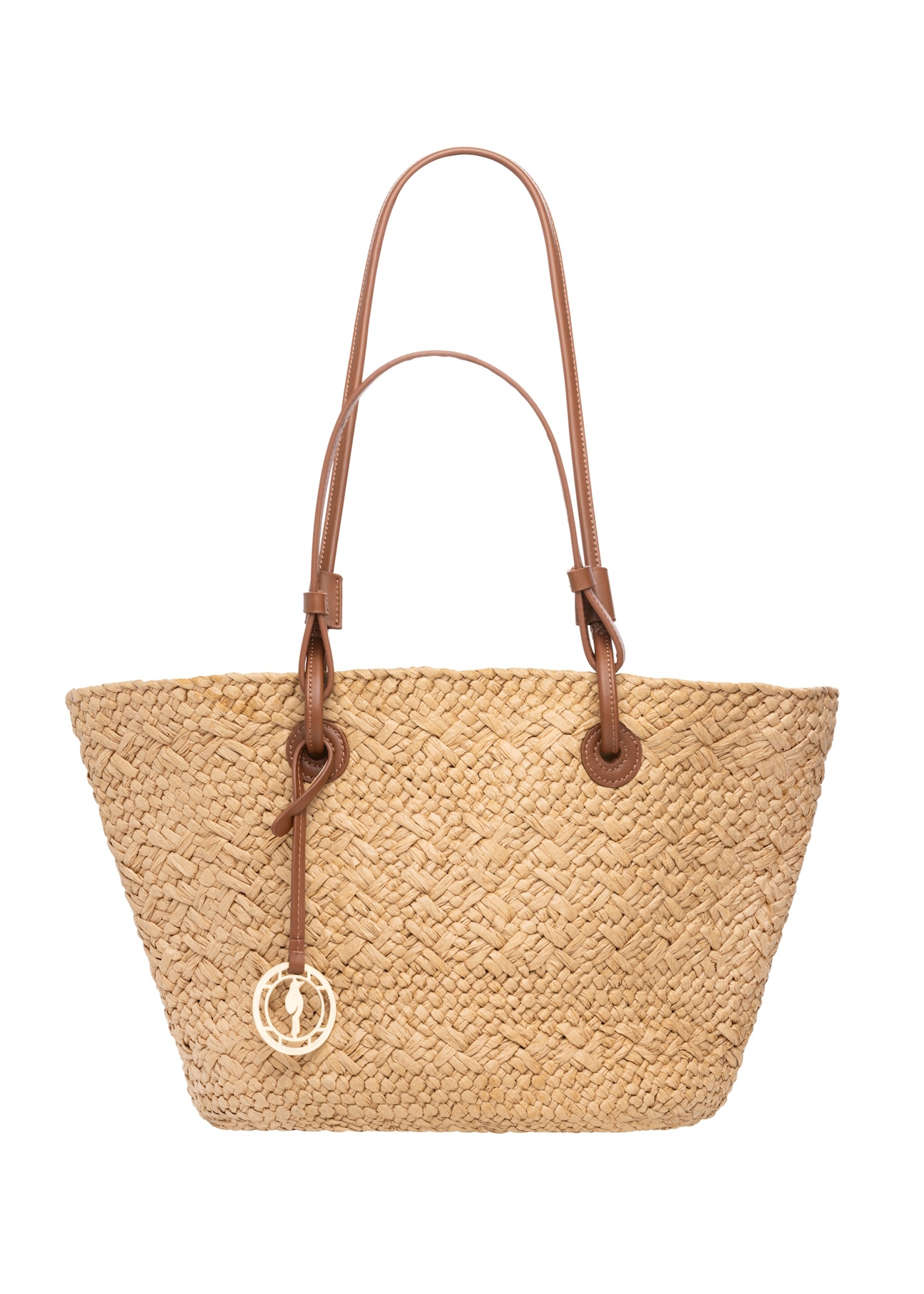 Słomkowa duża torebka damska typu shopper TOREC-1217-1E(W26), widok produktu z przodu na białym tle.