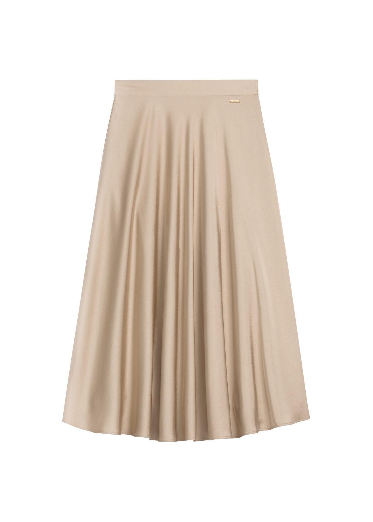 Długa beżowa spódnica midi SPCDT-0131-1B(W26) - widok produktu z przodu, na białym tle