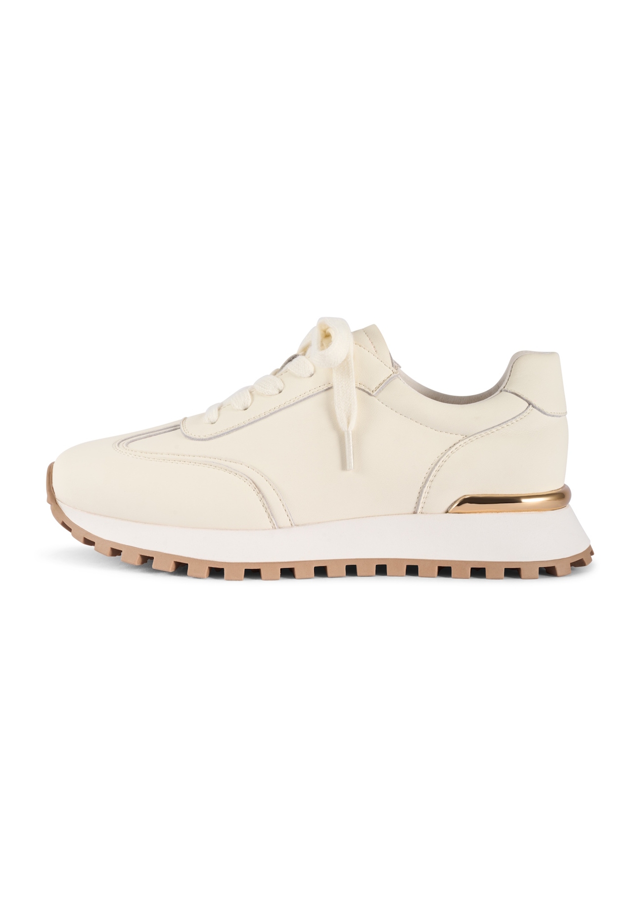 Skórzane sneakersy damskie w kolorze kremowym BUTYD-1270-0B(W26), widok produktu z boku na białym tle.