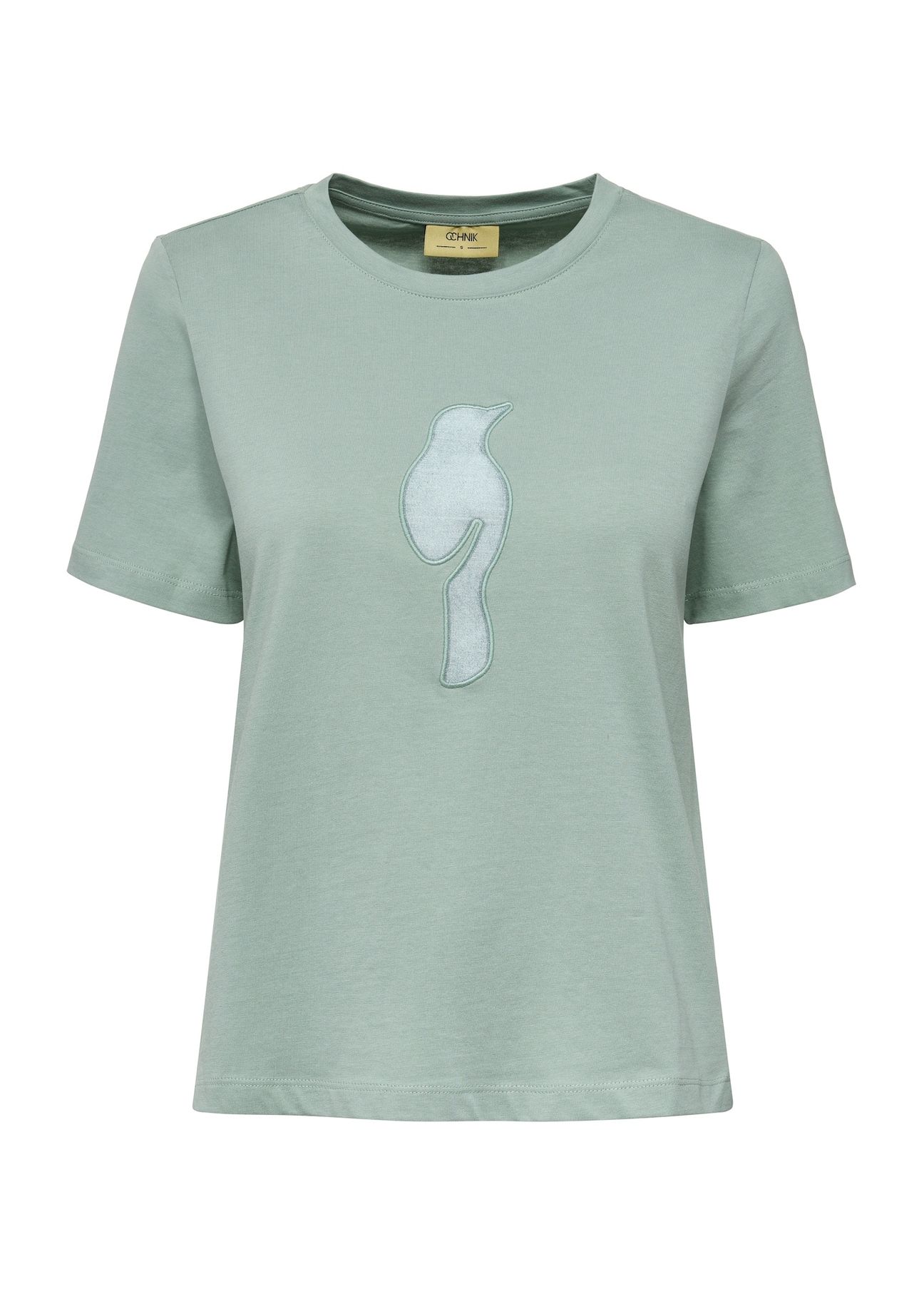 Miętowy T-shirt damski z logo TSHDT-0137-53(W25)-01