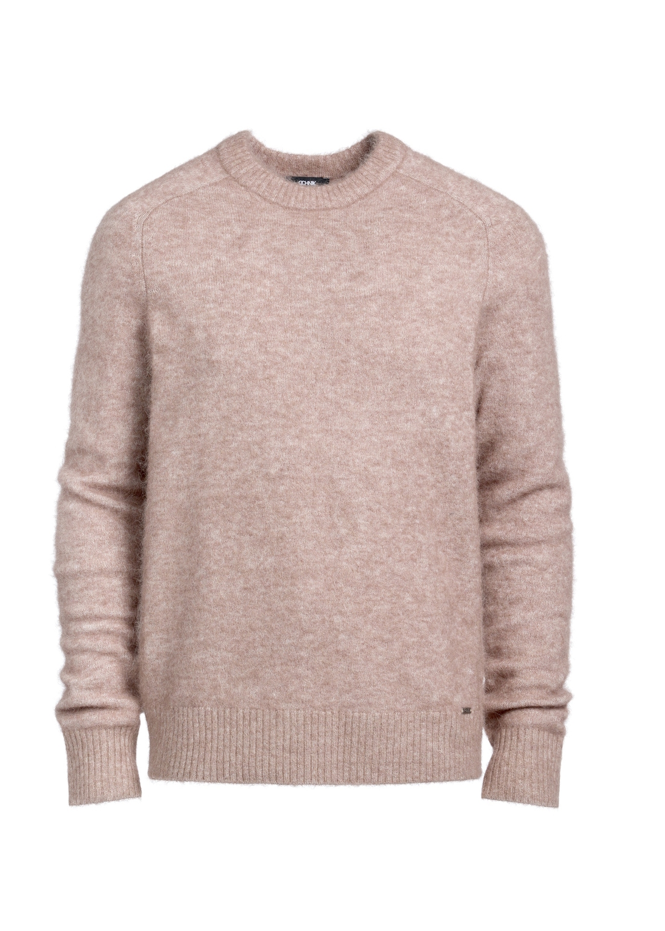 Camelowy sweter męski z wełną SWEMT-0171-24(Z25), widok produktu z przodu na białym tle.