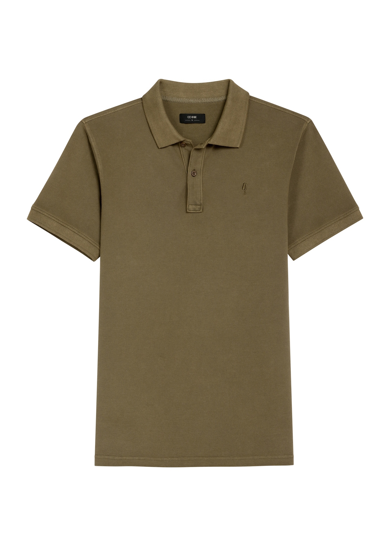 Męska koszulka polo w kolorze khaki POLMT-0055A-8D(W26), widok produktu z przodu na białym tle.
