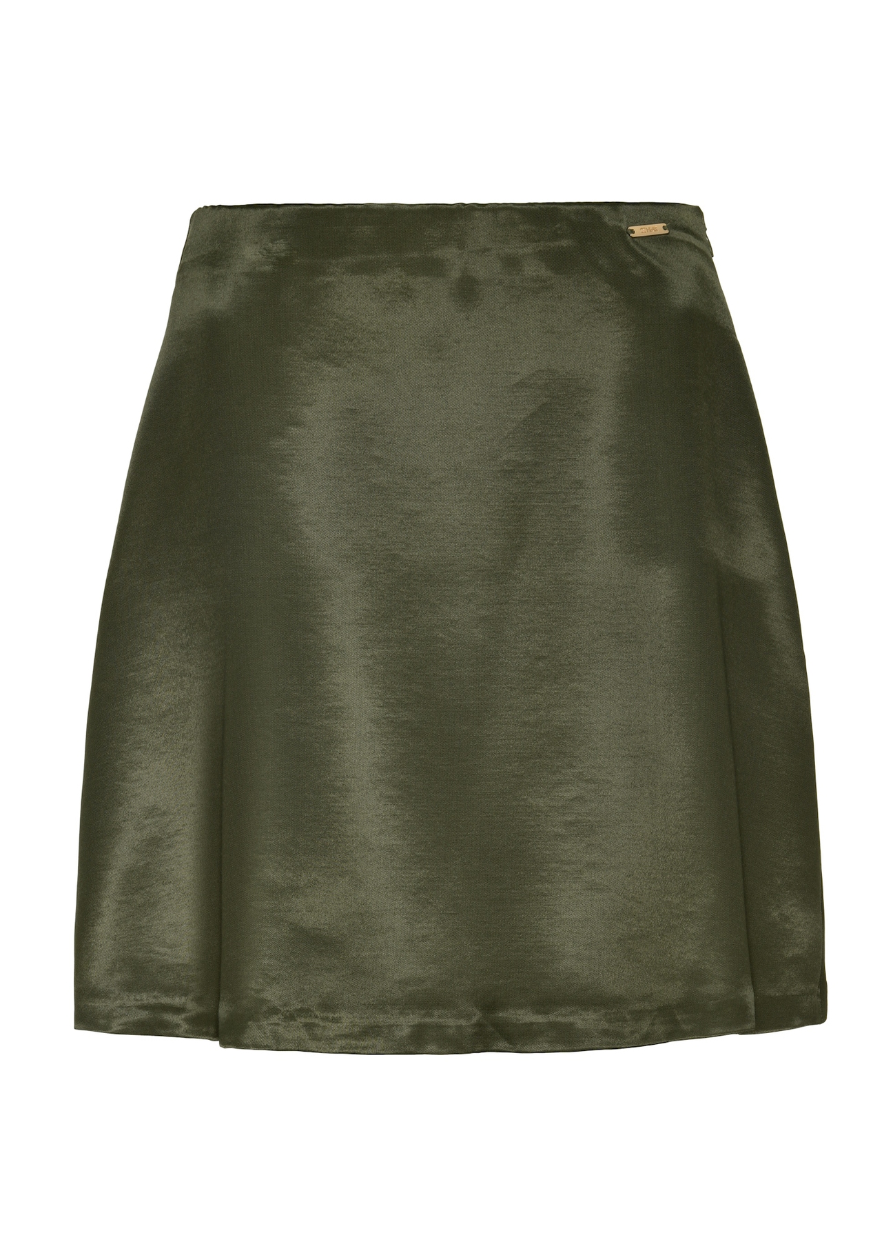 Satynowa spódnica mini w kolorze khaki SPCDT-0104-55(W25)-04