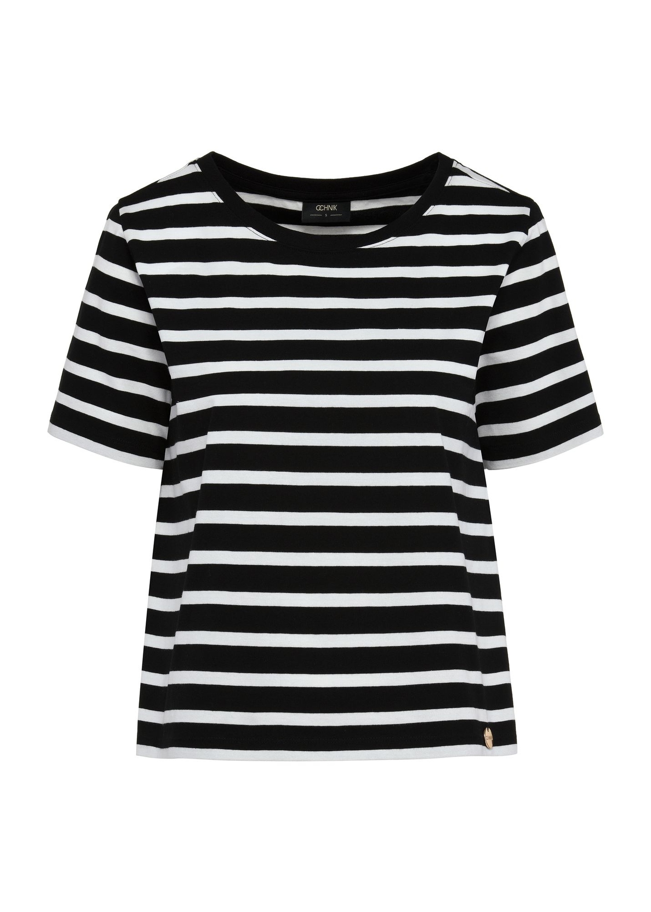 T-shirt damski w biało-czarne paski TSHDT-0136-99(W25)-01