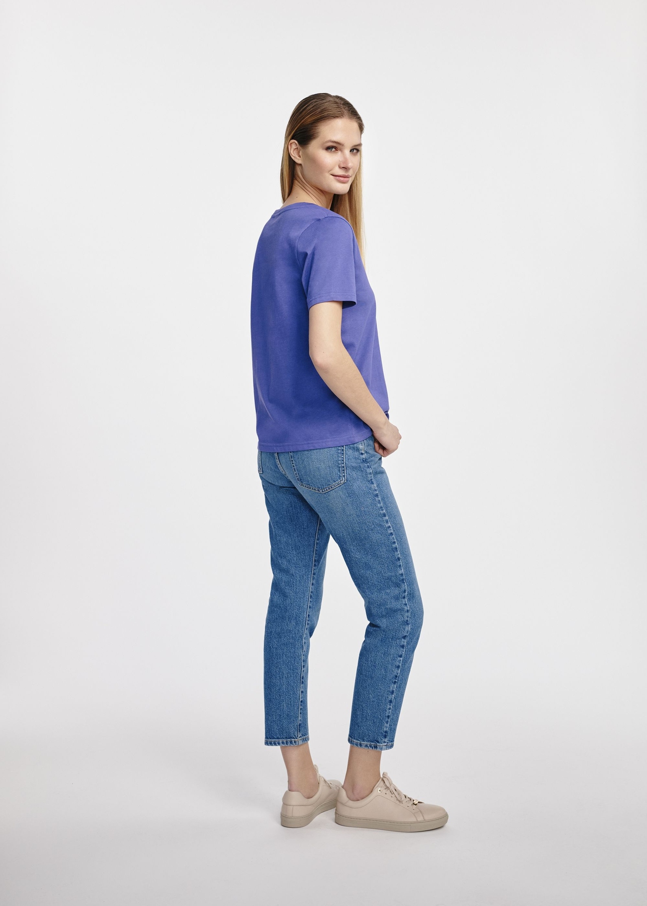 Niebieski t-shirt damski basic TSHDT-0120-61(W25)-05