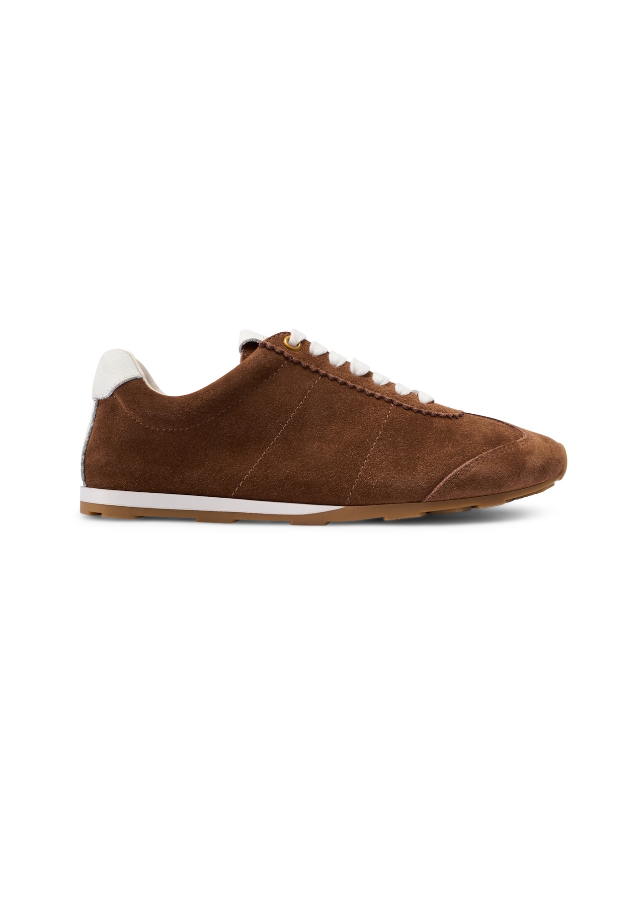 Zamszowe buty damskie w kolorze camelu BUTYD-1276-1D(W26), widok produktu z boku na białym tle.