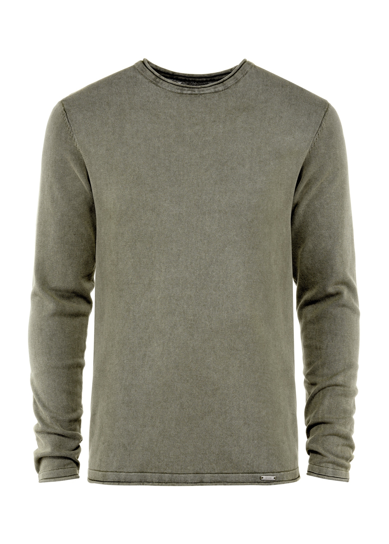Bawełniany sweter męski w kolorze khaki SWEMT-0100-51(W25), widok produktu z przodu na białym tle.