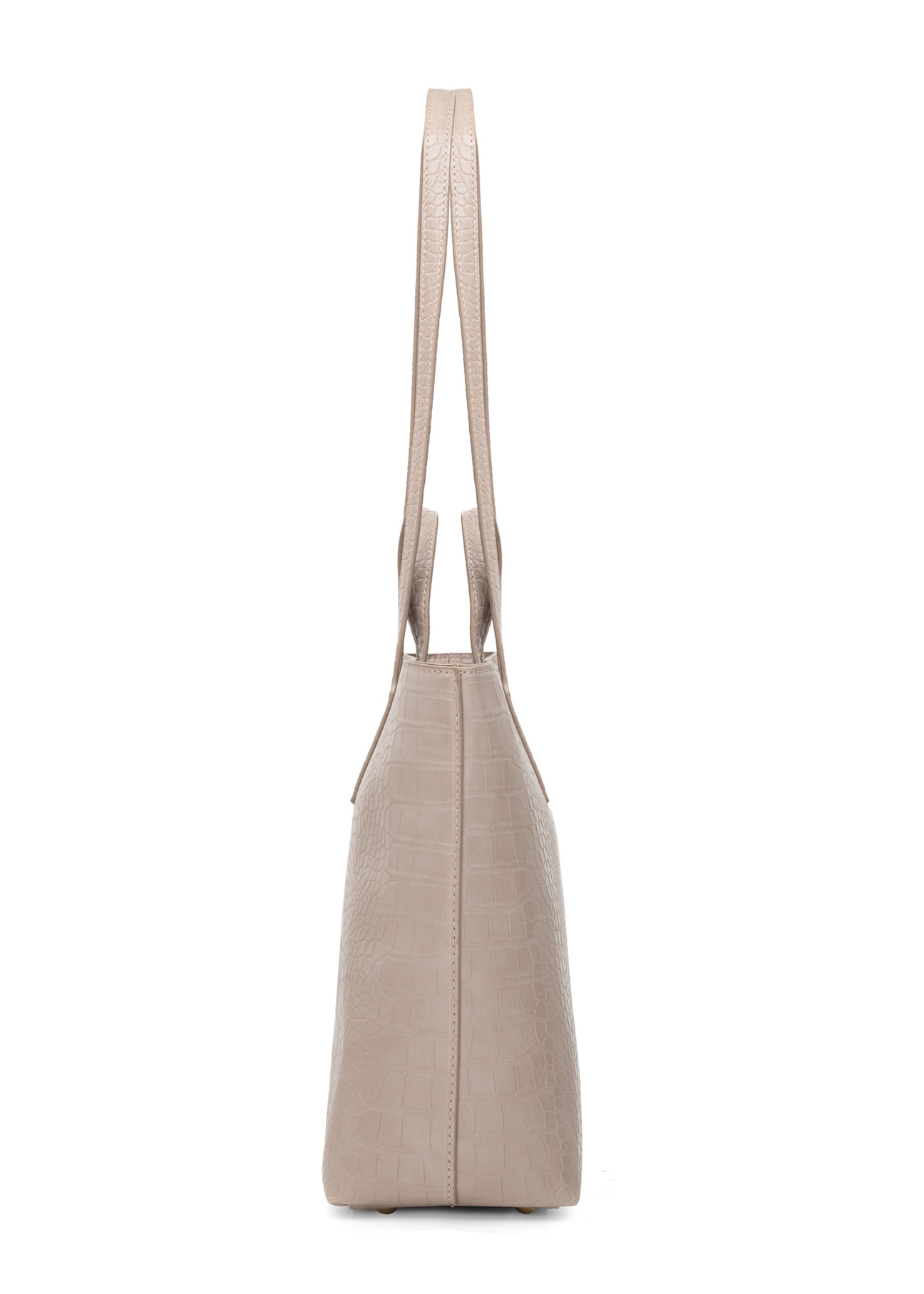Beżowa torebka damska shopper TOREC-1204-1D(W26), widok produktu z boku na białym tle.