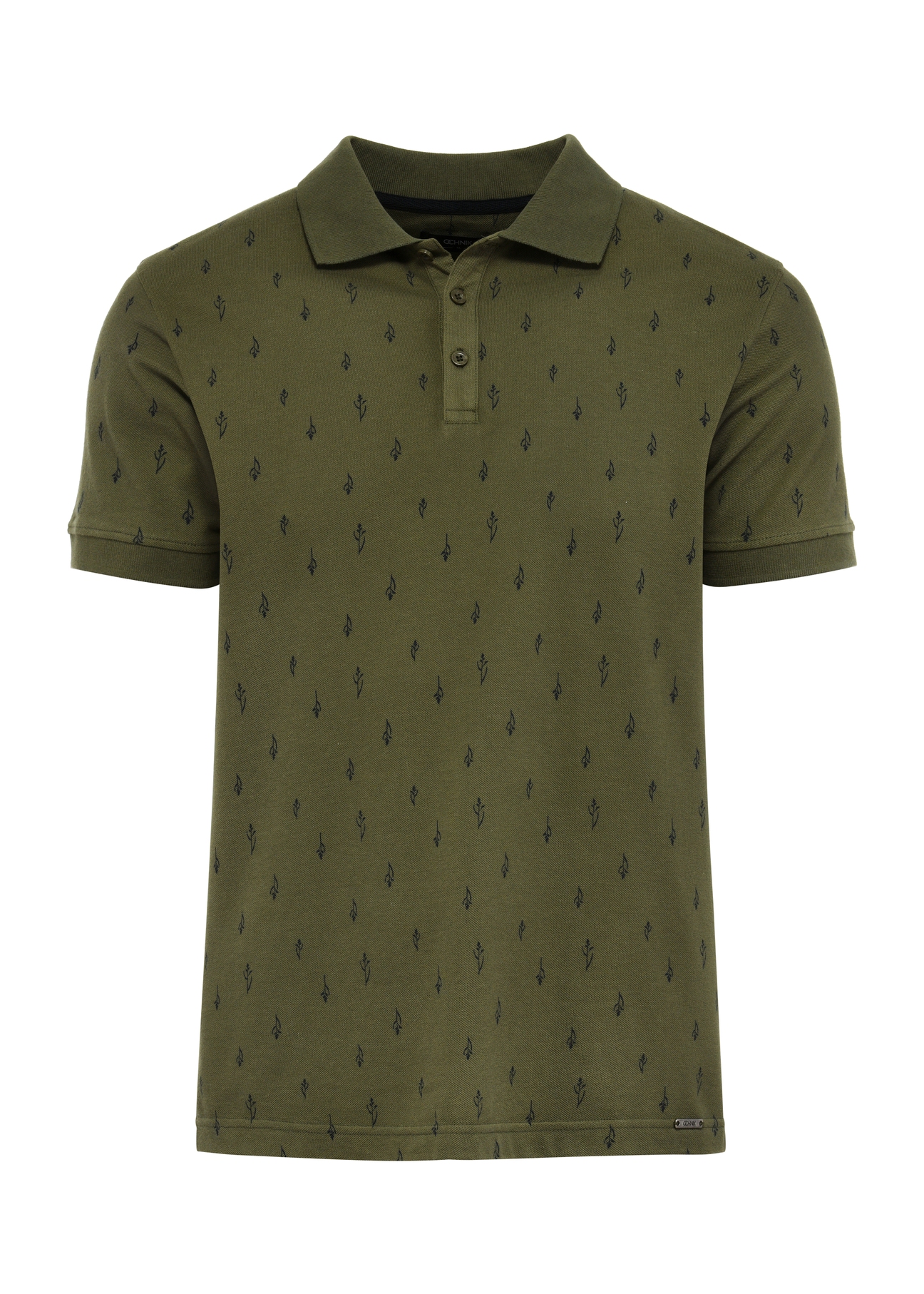 Koszulka polo khaki we wzory POLMT-0081-55(W25)-04