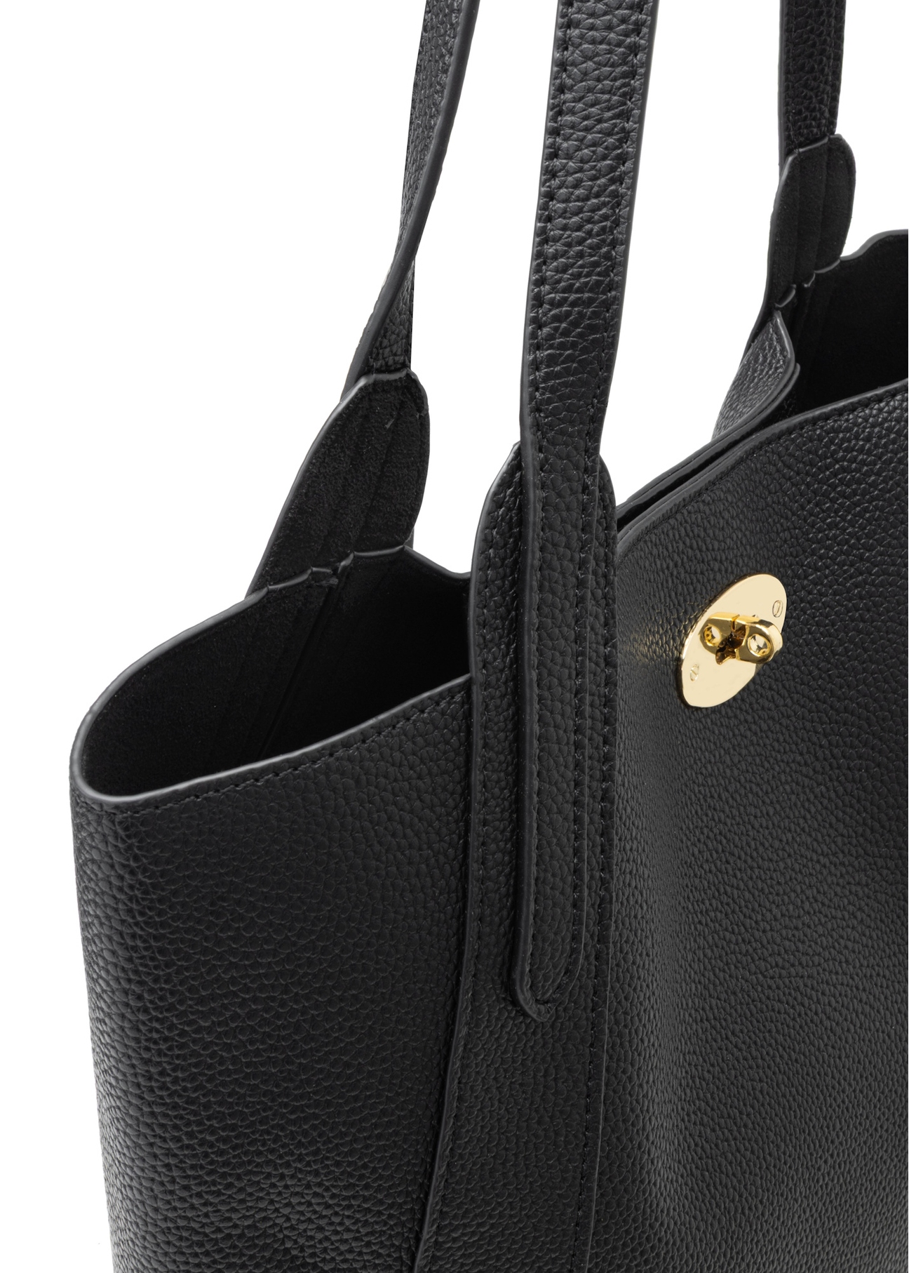 Czarna duża torebka damska shopper TOREC-1142-9I(W26), zbliżenie na detal produktu na białym tle.