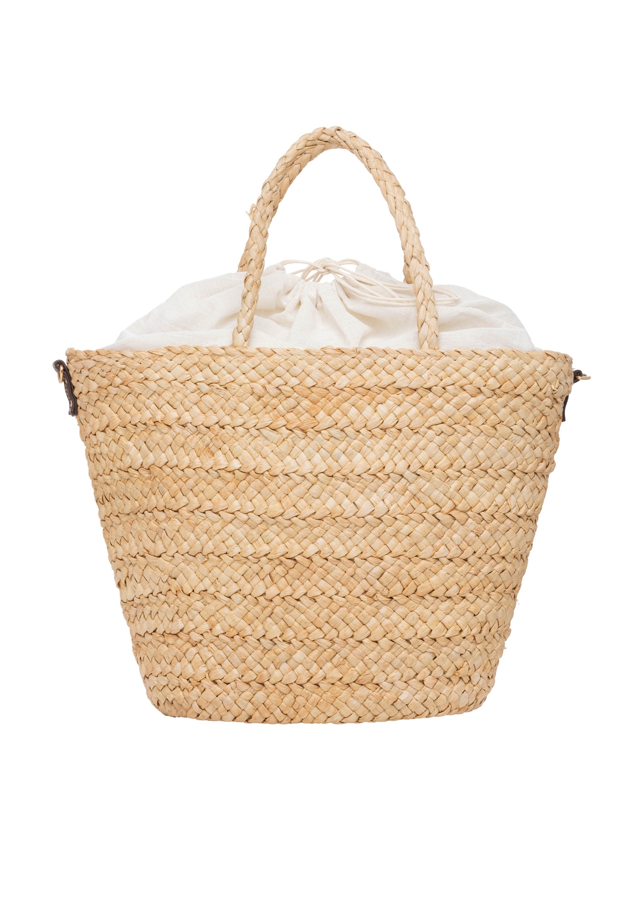 Słomkowa torebka damska shopper TOREC-0939-1E(W26), widok produktu z tyłu na białym tle.